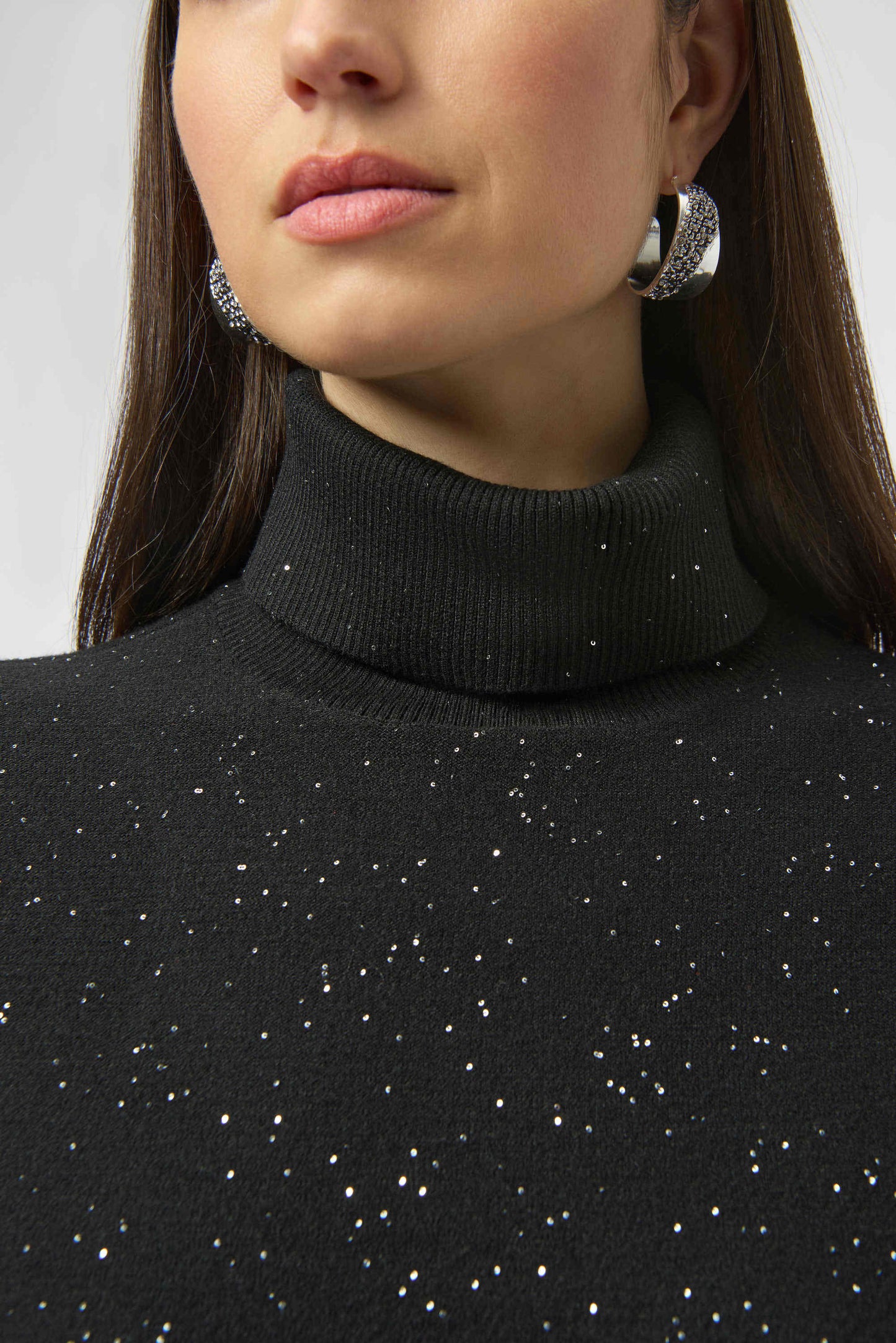 Sequined Sweater Knit Turtleneck Sheath Dress 254932