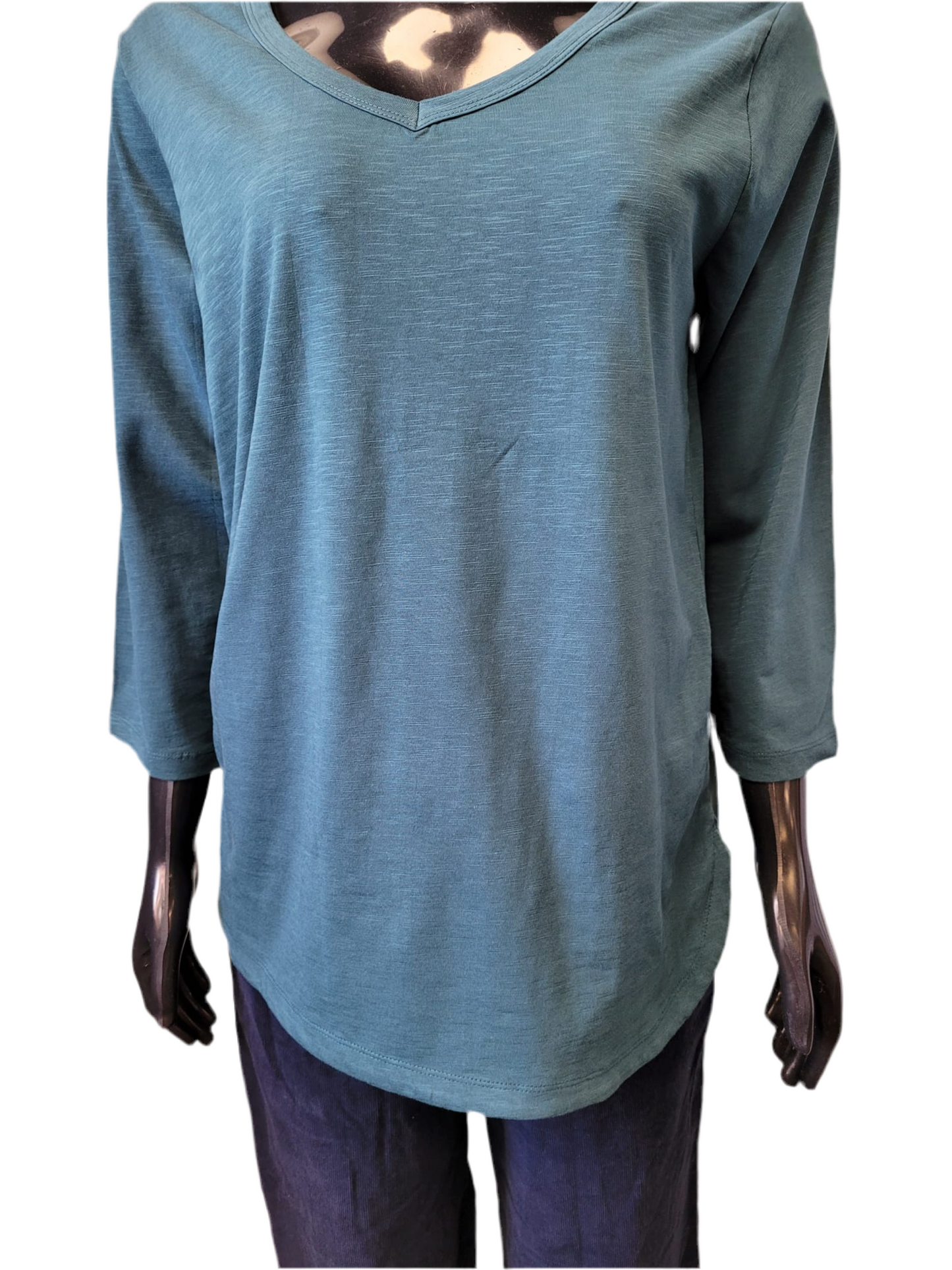 V Neck Cotton Knit Tee 3/4 Sleeve - Orientique