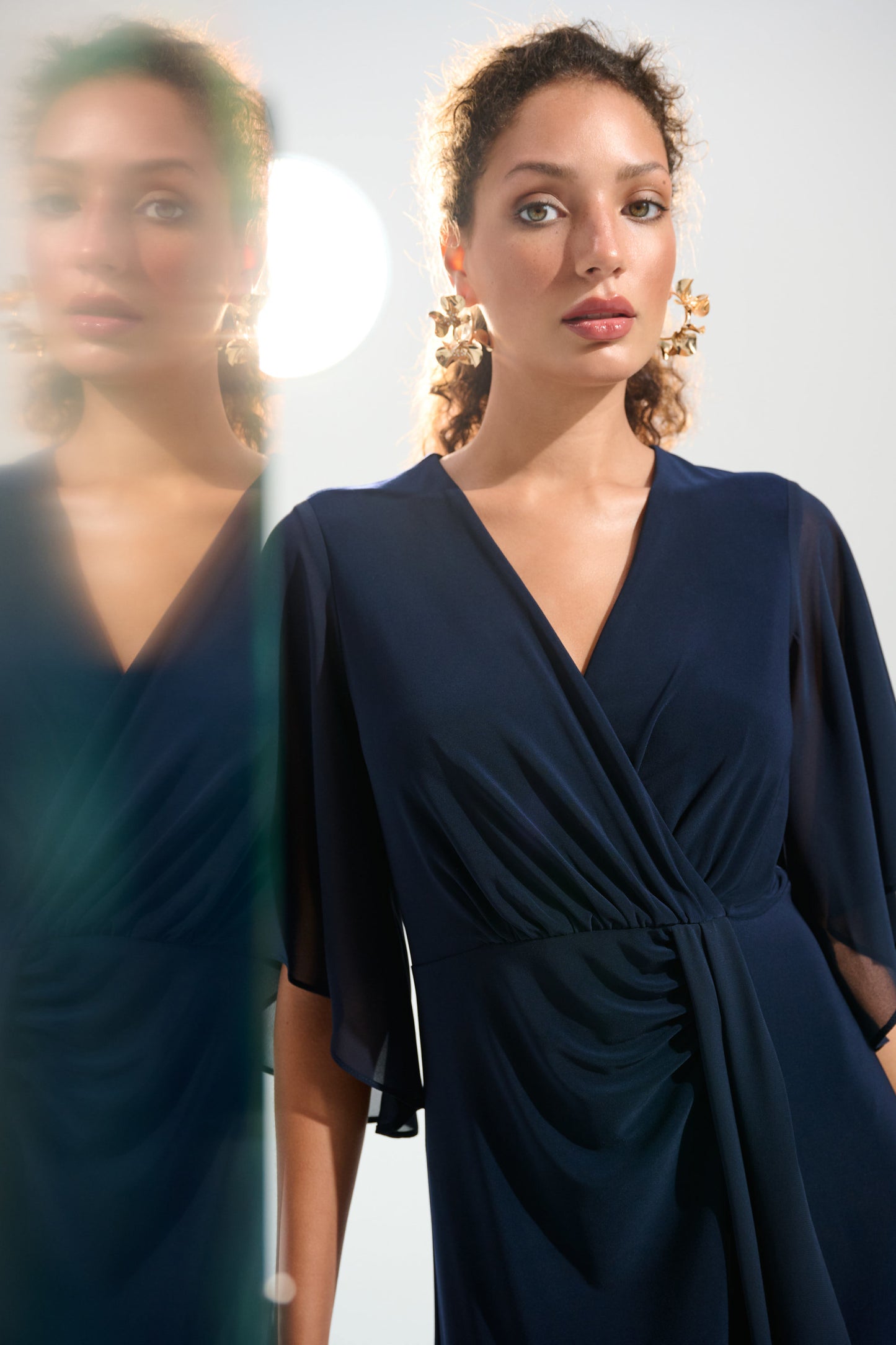 Signature | Silky Knit Fit and Flare Dress With Chiffon Draped Sash 261710 - Joseph Ribkoff