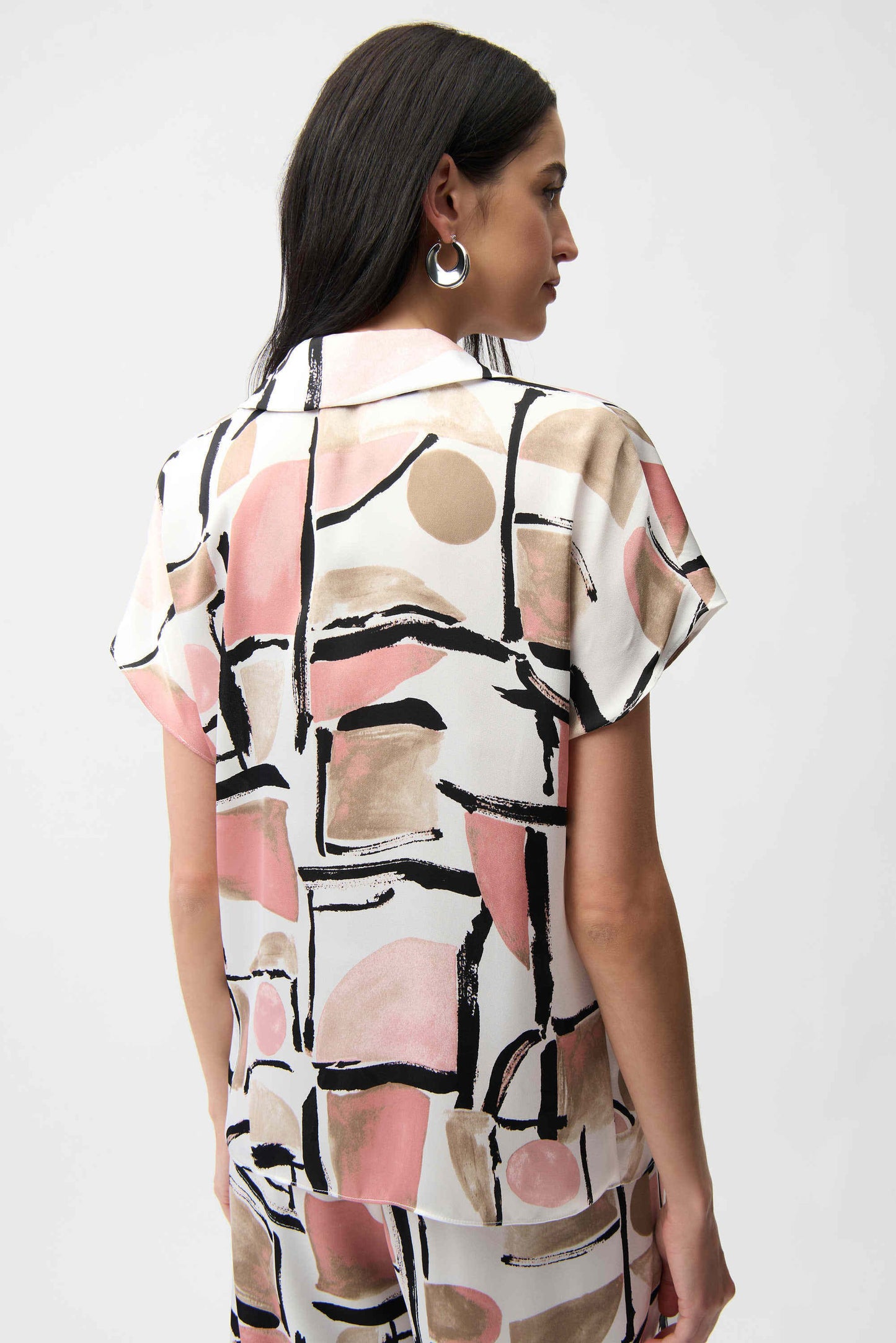 Recycled Satin Abstract Print Boxy Top With V-neckline 261308 - Joseph Ribkoff