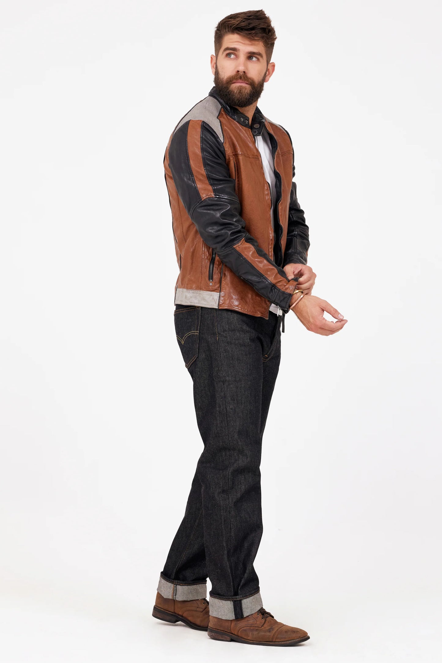 Myron RF Leather Jacket, Cognac