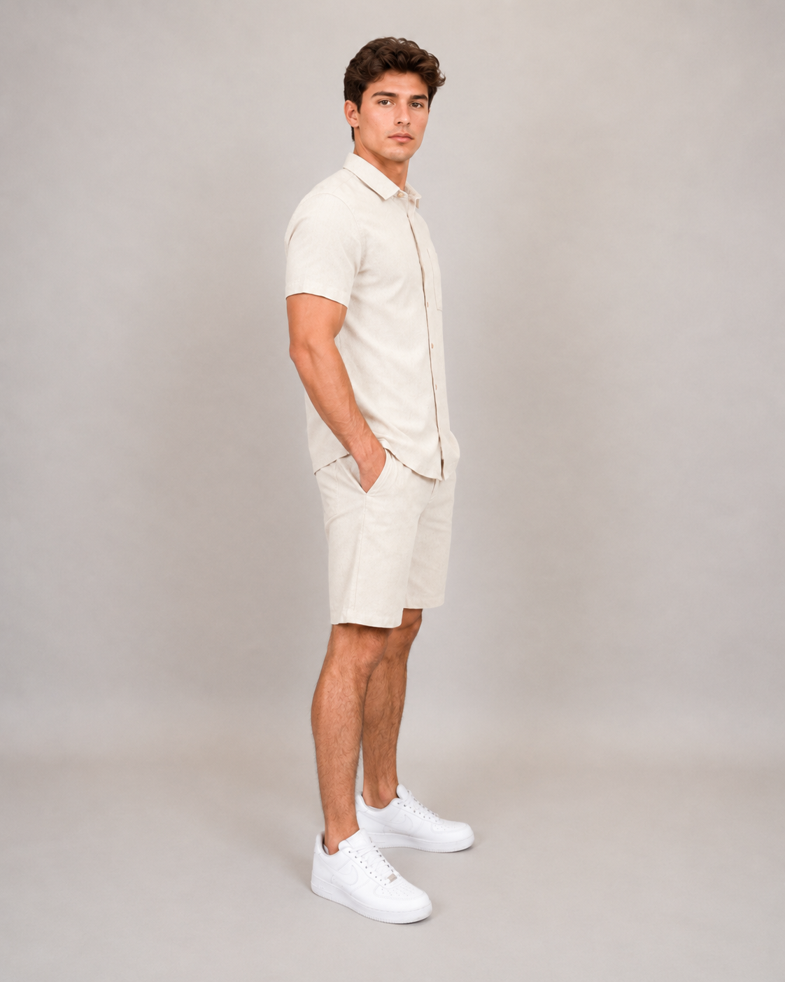 Linen Blend Short Sleeve Button Shirt 56MW104S - HEDGE
