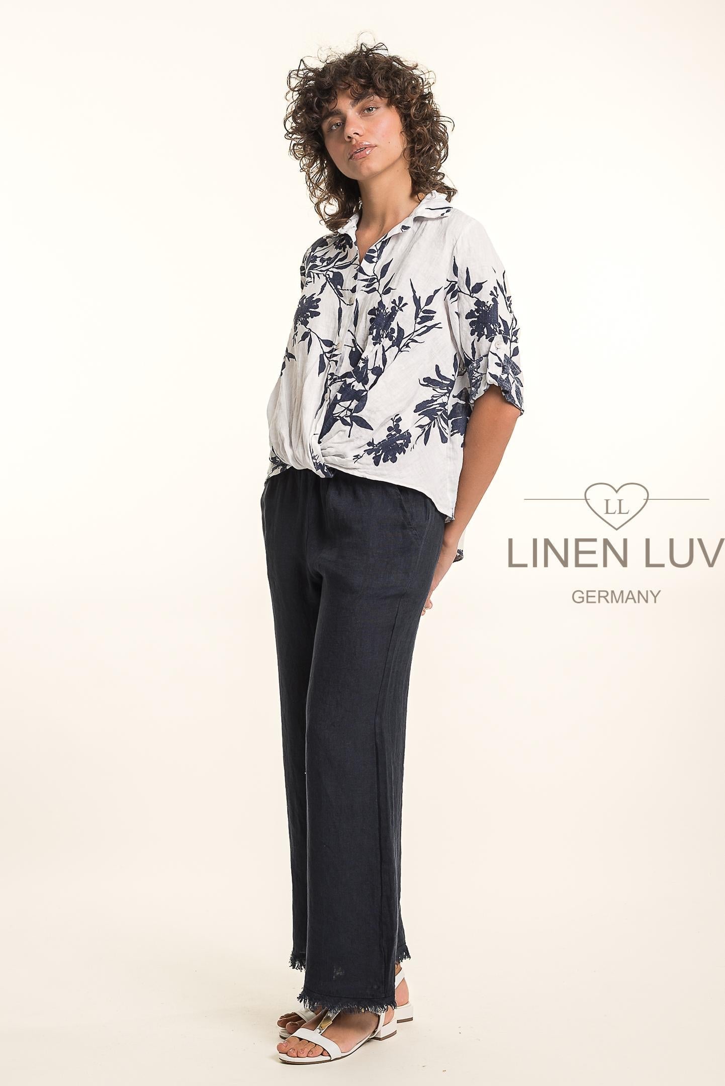 French Linen Shirt TP1699P-11 Bianco - Linen Luv