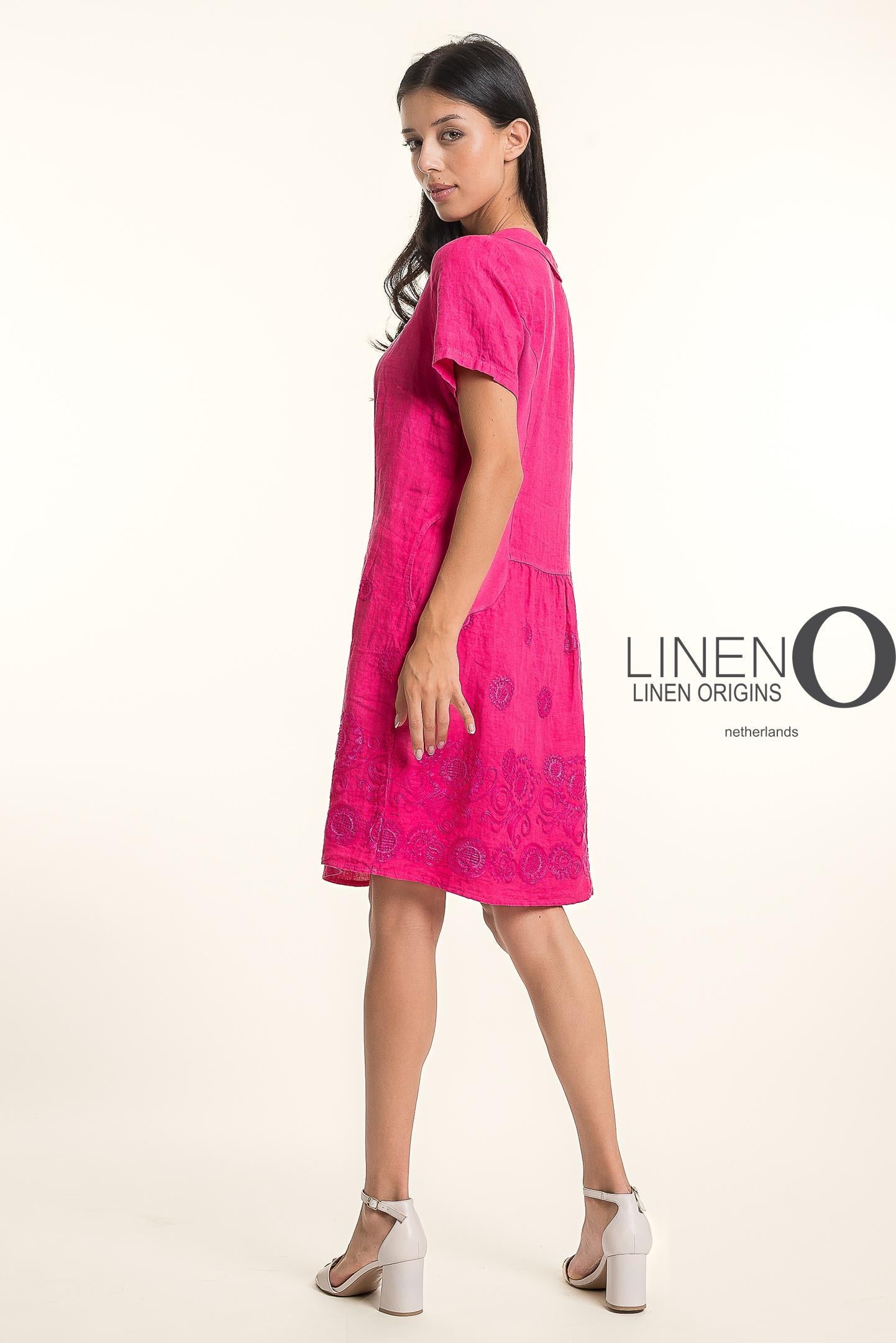 French Linen Dress TP1745-43 Fuxia  - LINEN O