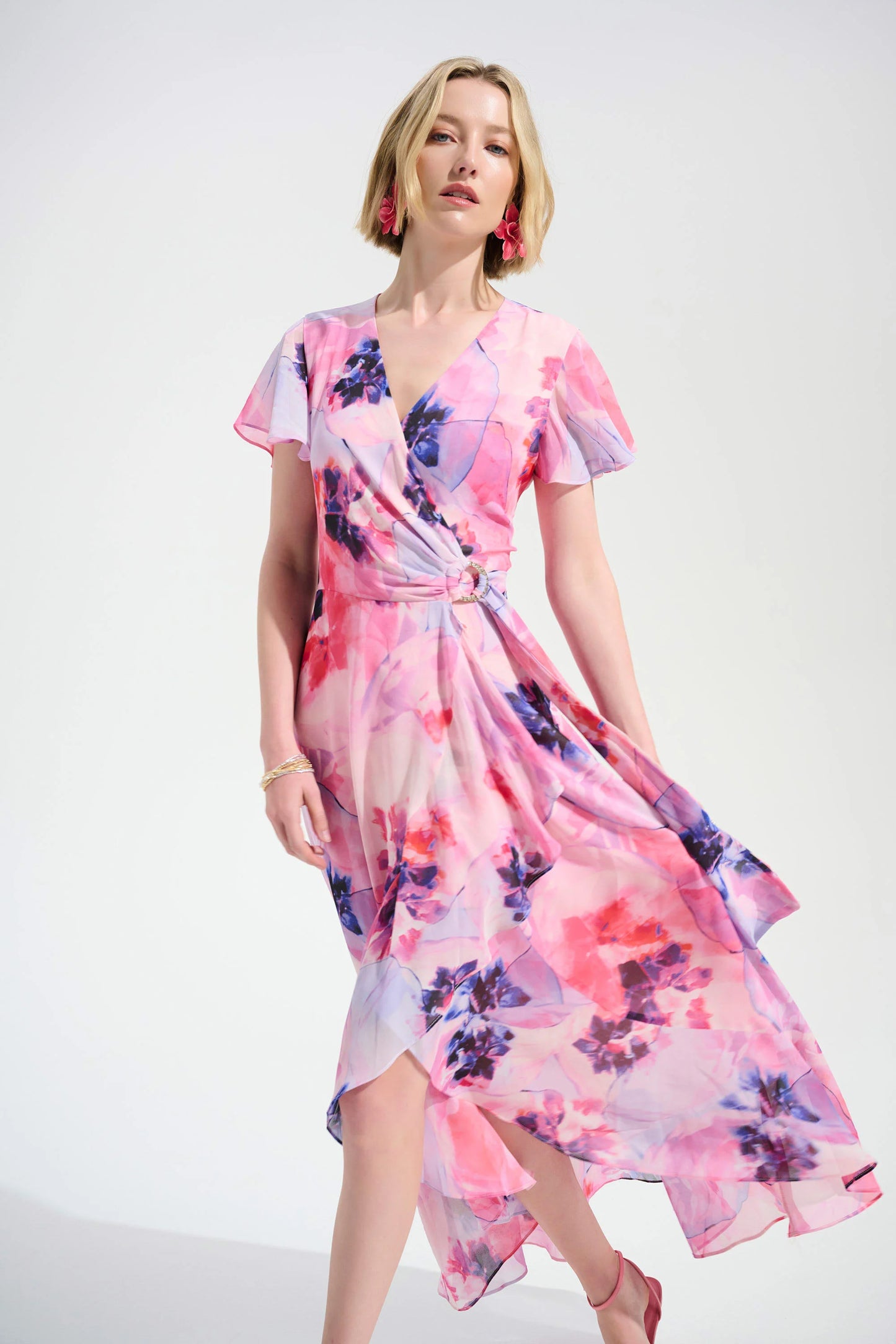 Signature | Chiffon Print Wrap Dress With Ruffle Detail 261739 - Joseph Ribkoff