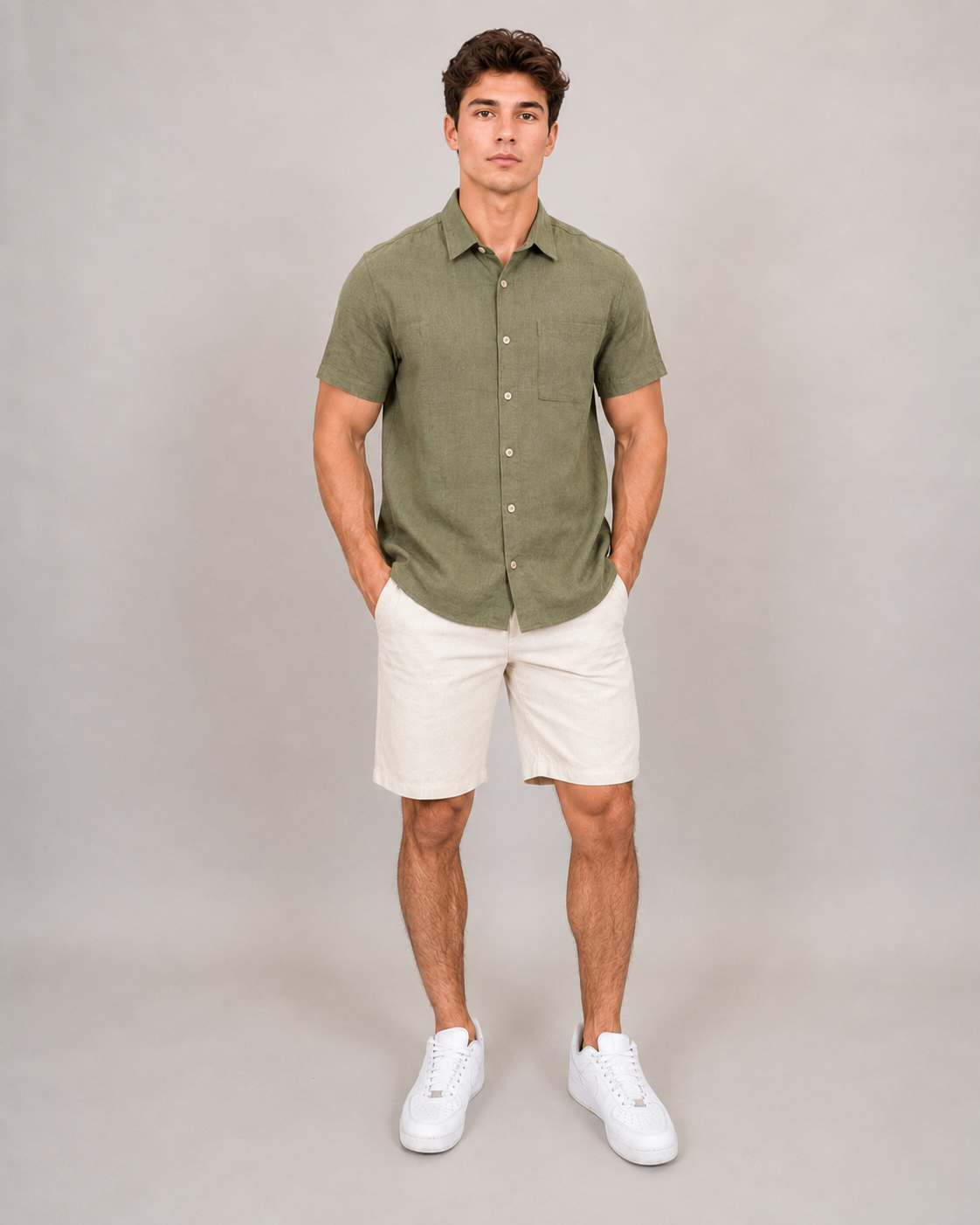 Linen Blend Short Sleeve Button Shirt 56MW104S - HEDGE