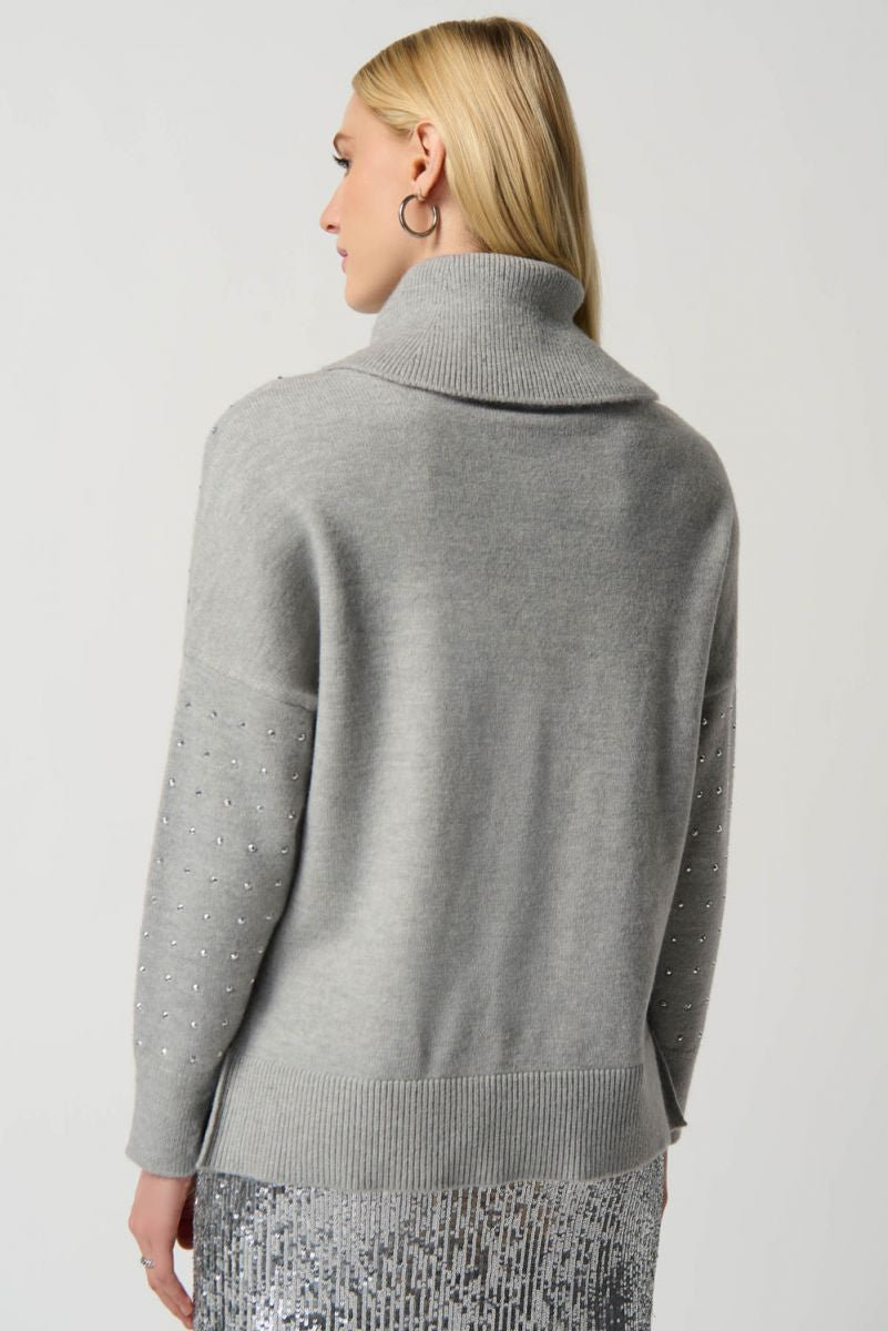 Light Grey Mélange Cowl Neck Sweater Style 234909