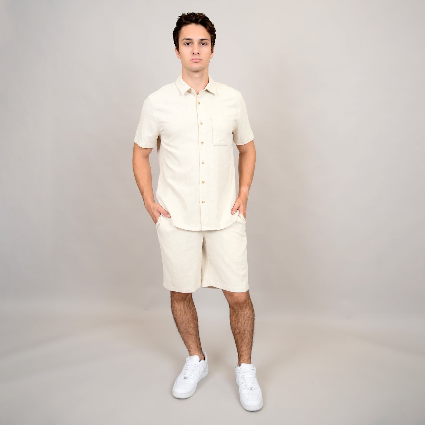 Linen Blend Short Sleeve Button Shirt 56MW104S - HEDGE