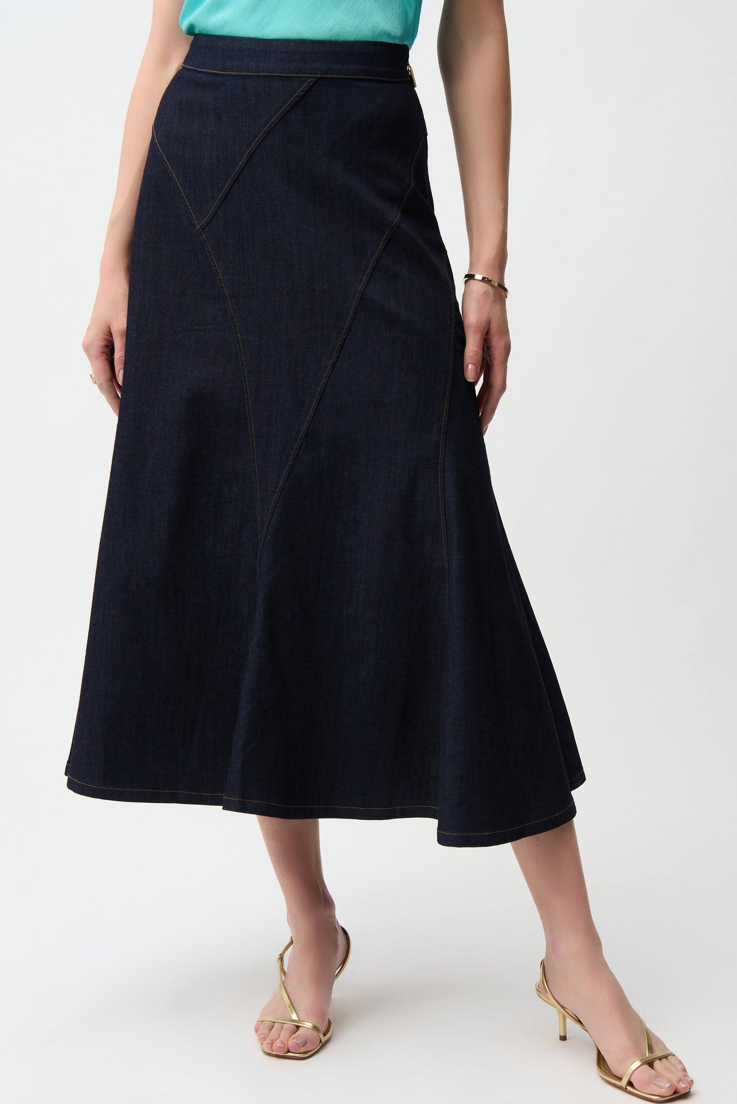 Denim Flare Skirt With Exposed Zipper 261969 - Joseph Ribkoff