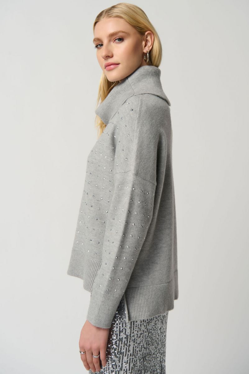 Light Grey Mélange Cowl Neck Sweater Style 234909