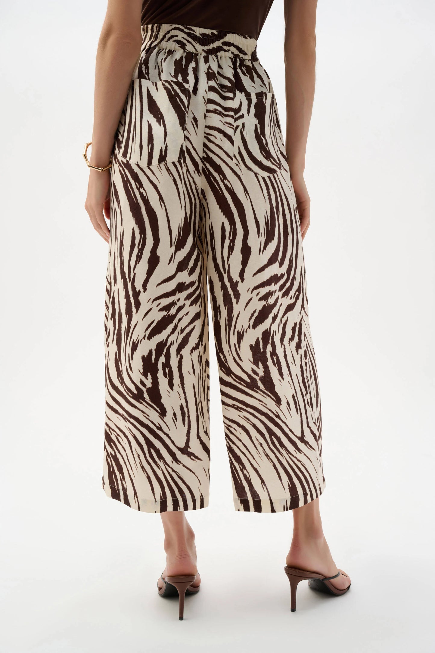 Linen Blend Animal Print Culotte Pants With Pleats 262946 - Joseph Ribkoff