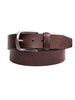 The Silver Jeans Co. 40MM Genuine Milled Leather Belt, designed for men, boasts a dark brown genuine milled leather strap and an antique nickel finish rectangular buckle. This belt features three visible holes for adjustment and a tapered tip that highlights its durable quality. The slightly textured surface adds to its rugged appeal, showcased against a plain white background.