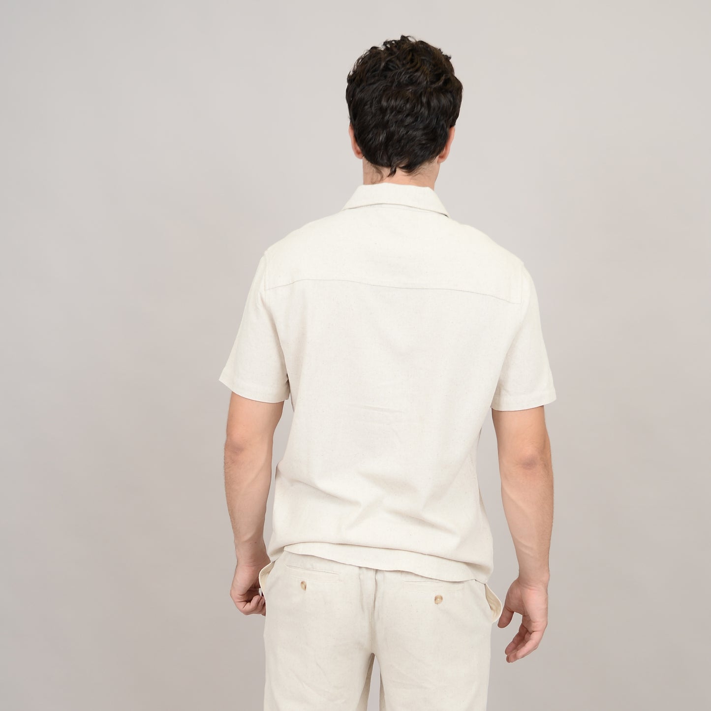Linen Blend Short Sleeve Button Shirt 56MW104S - HEDGE