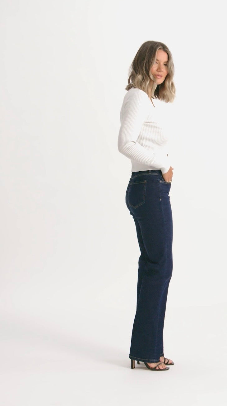 Chloe Classic Rise Straight Jeans - Dark Indie - Yoga Jeans