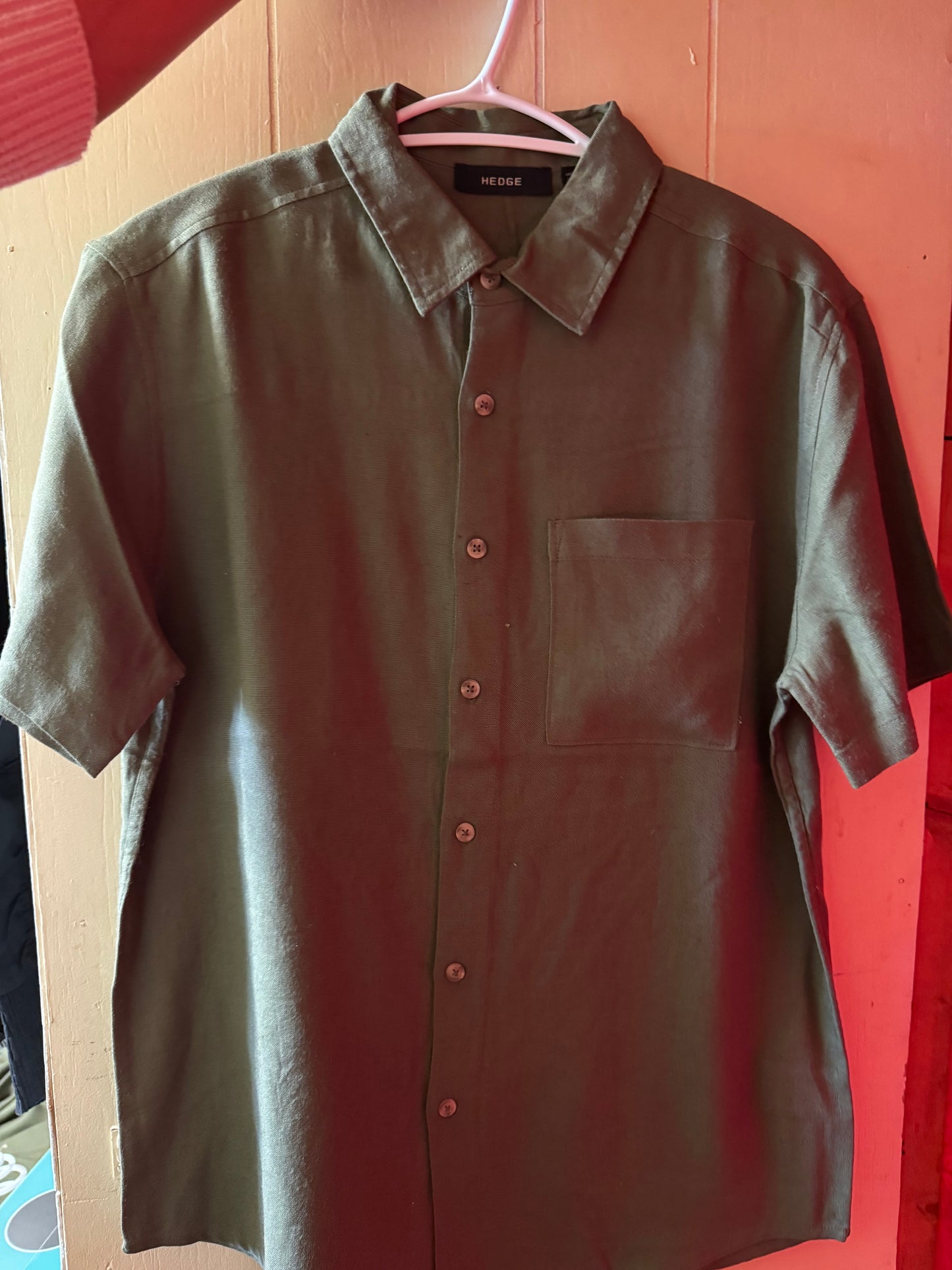 Linen Blend Short Sleeve Button Shirt 56MW104S - HEDGE