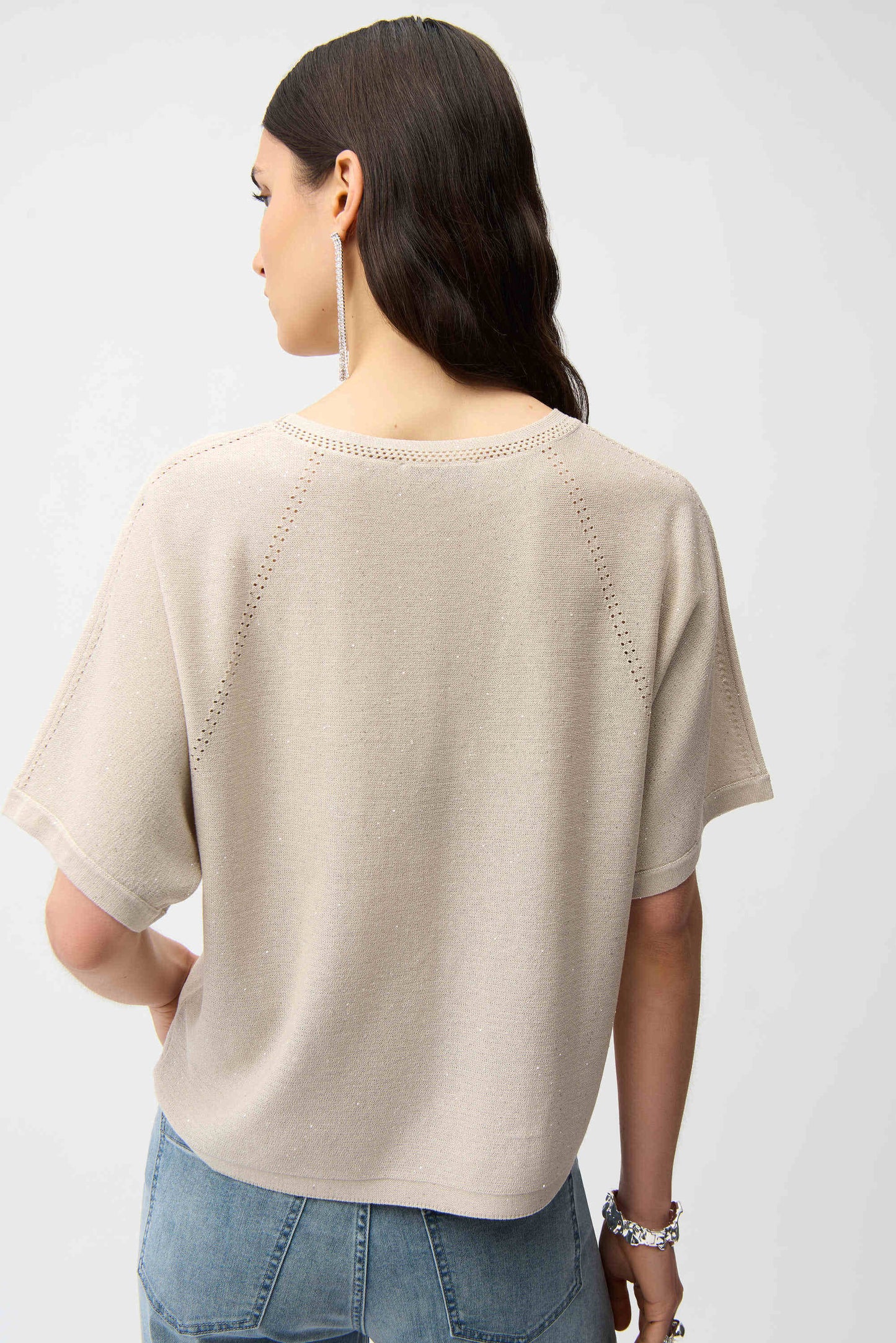 Sequins Yarn Short Sleeve Sweater 261917 - Joseph Ribkoff
