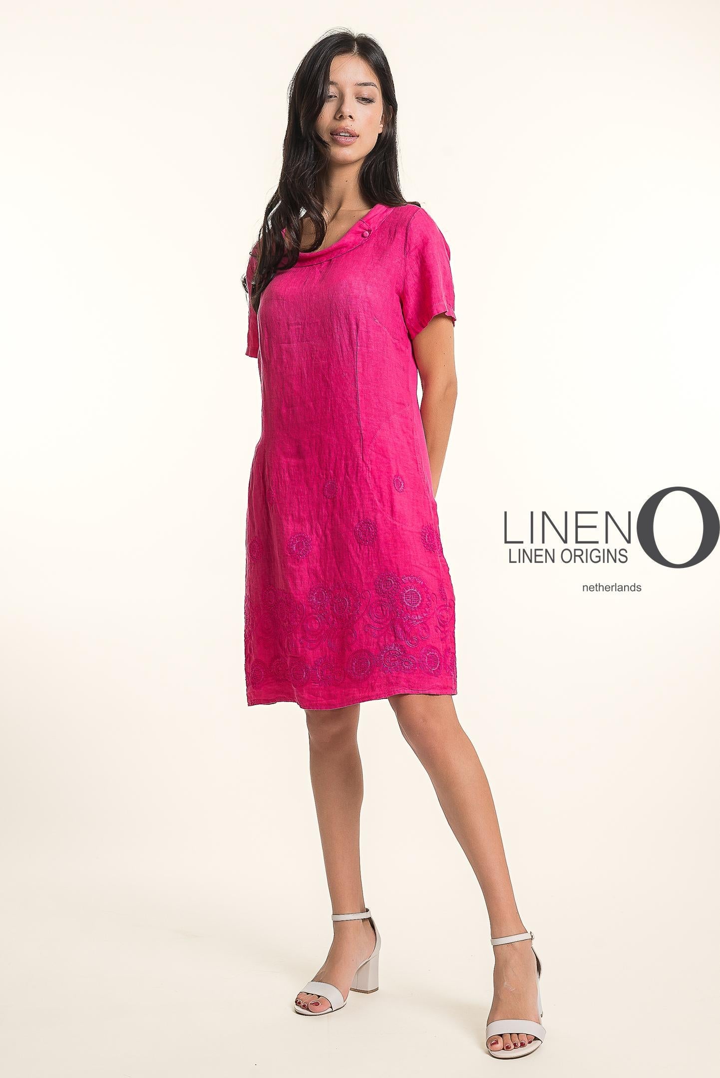 French Linen Dress TP1745-43 Fuxia  - LINEN O
