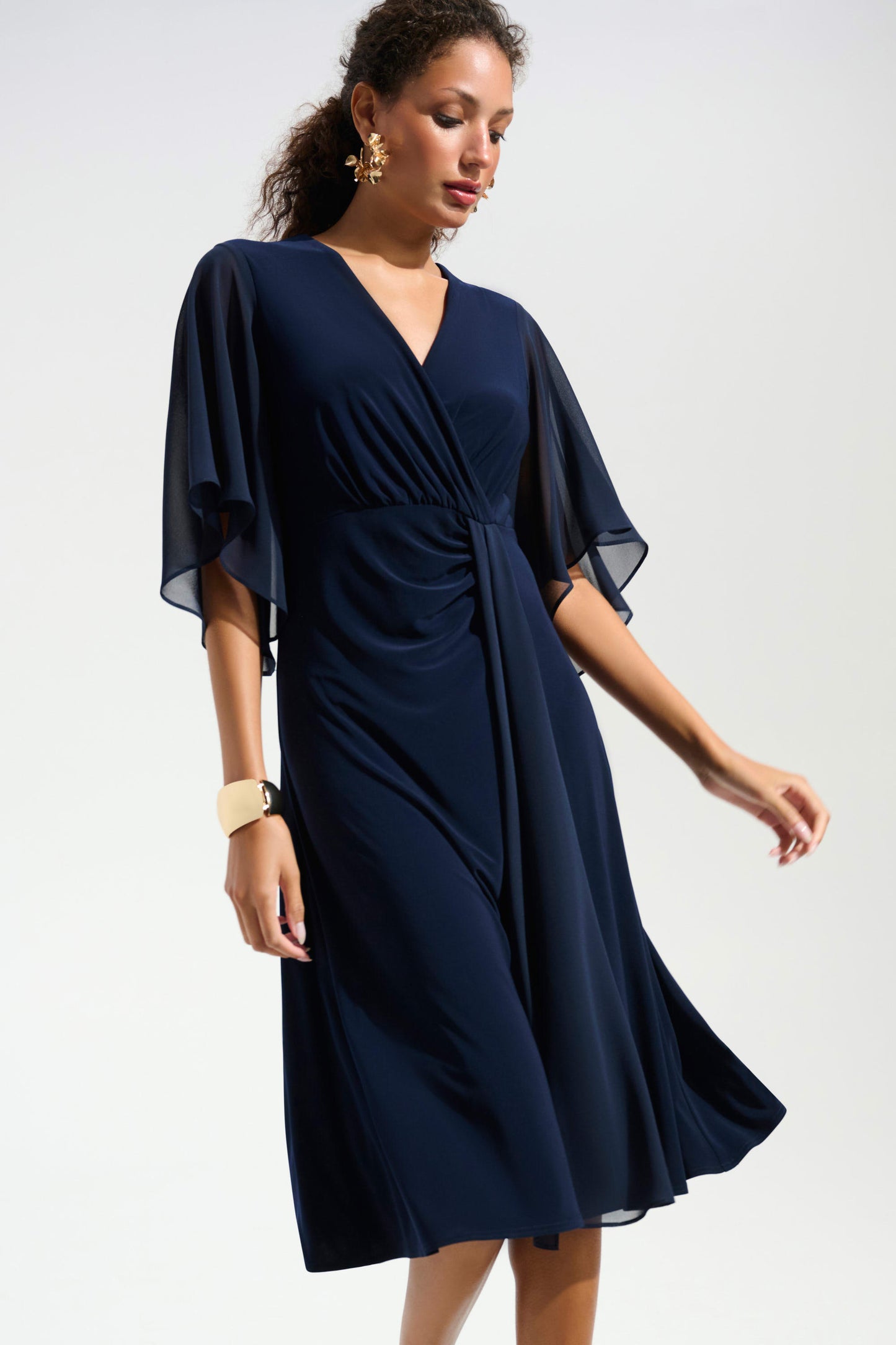 Signature | Silky Knit Fit and Flare Dress With Chiffon Draped Sash 261710 - Joseph Ribkoff