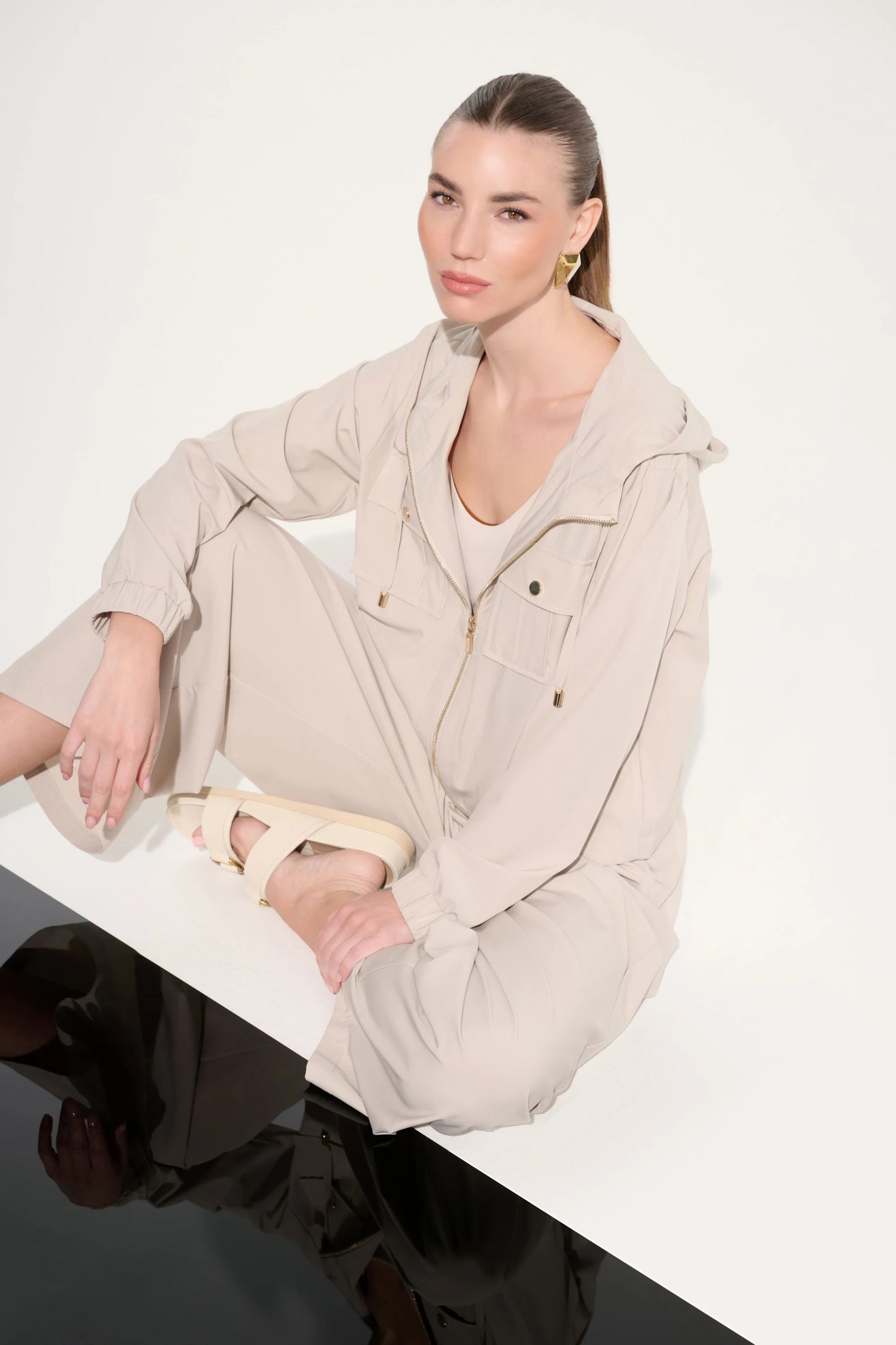Stretch Woven Hooded Boxy Utility Jacket 262621 - Joseph Ribkoff