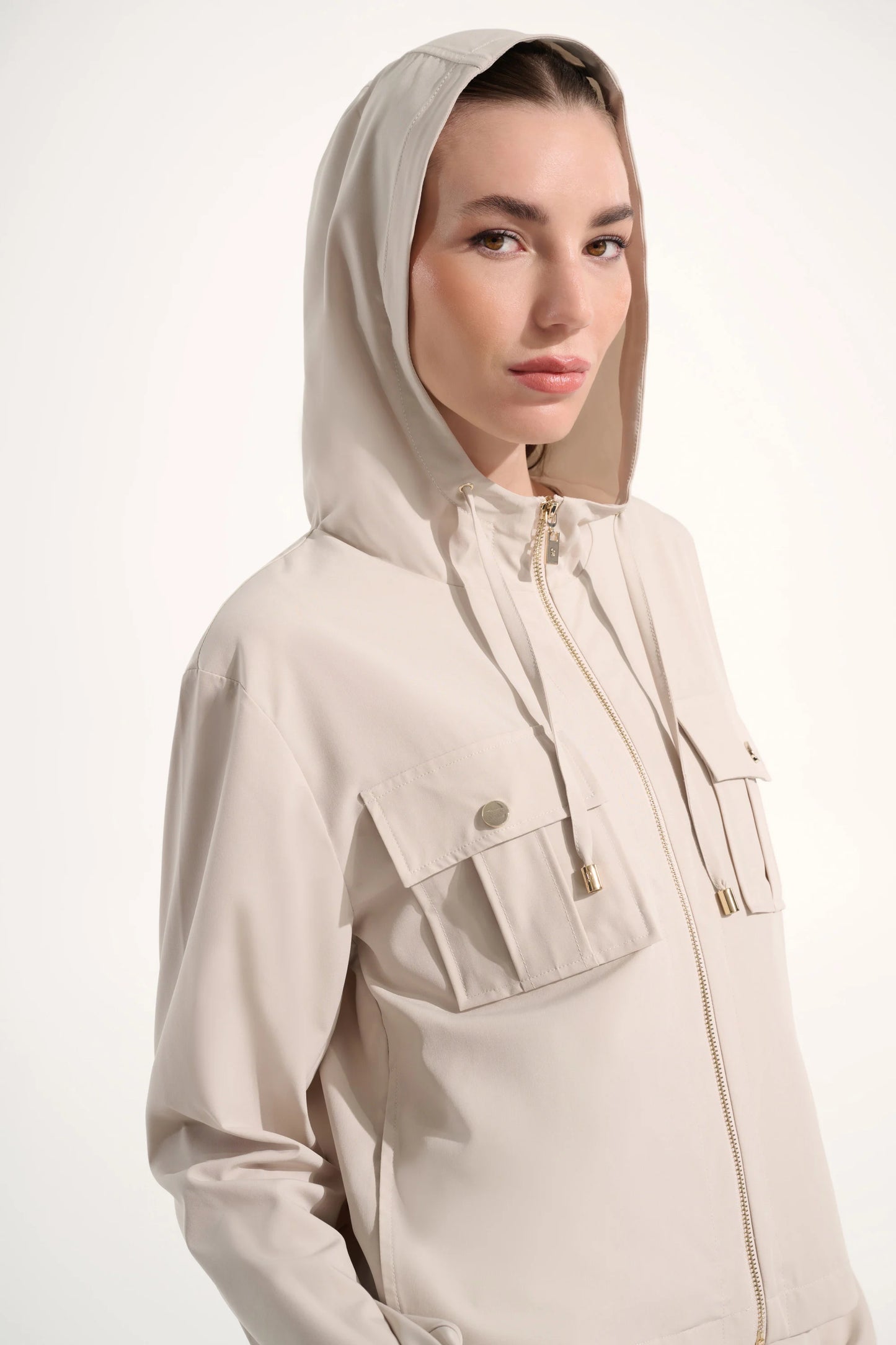 Stretch Woven Hooded Boxy Utility Jacket 262621 - Joseph Ribkoff