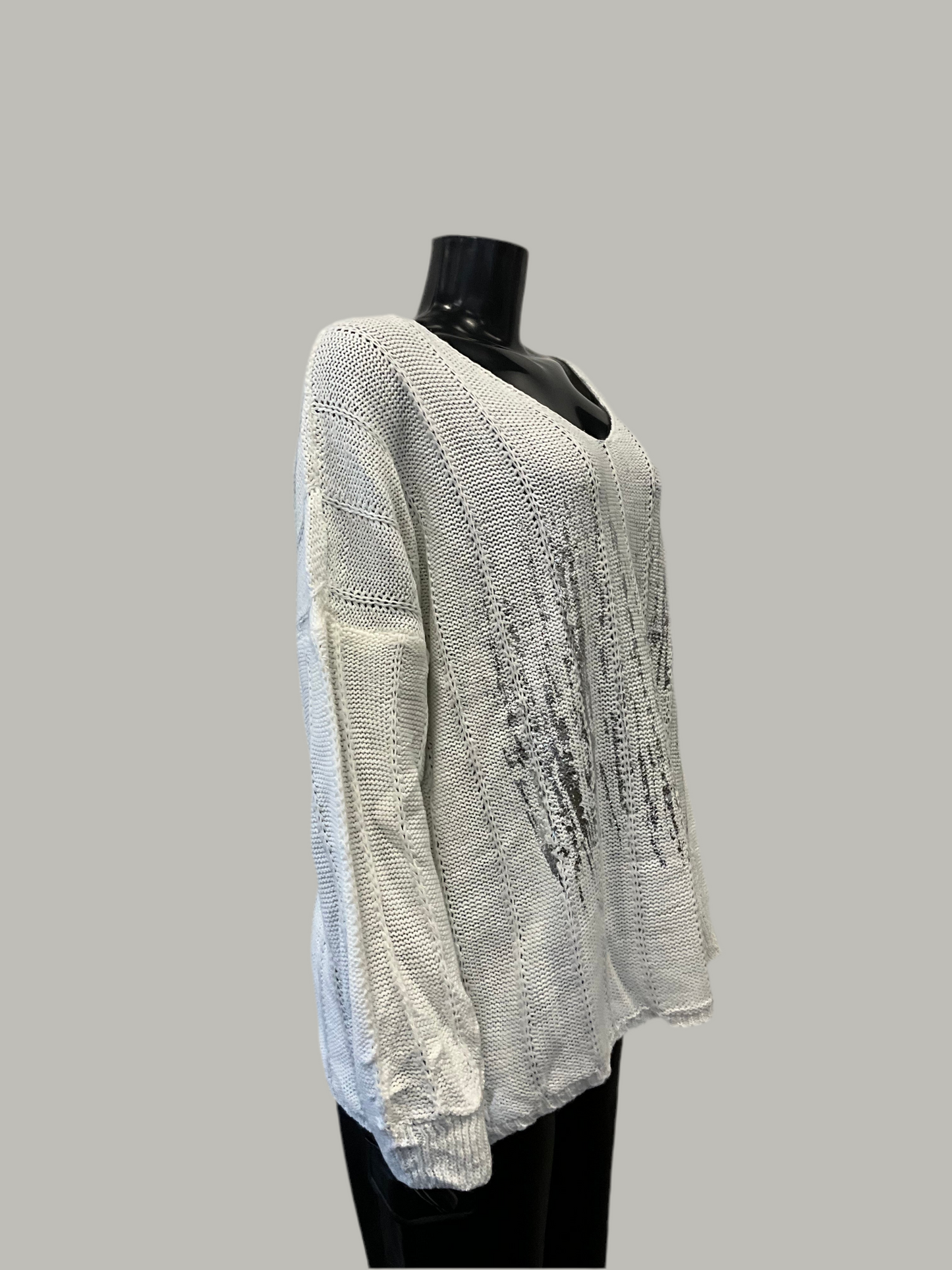 V-neck Sweater with Shiny Front Ivory - Eternelle