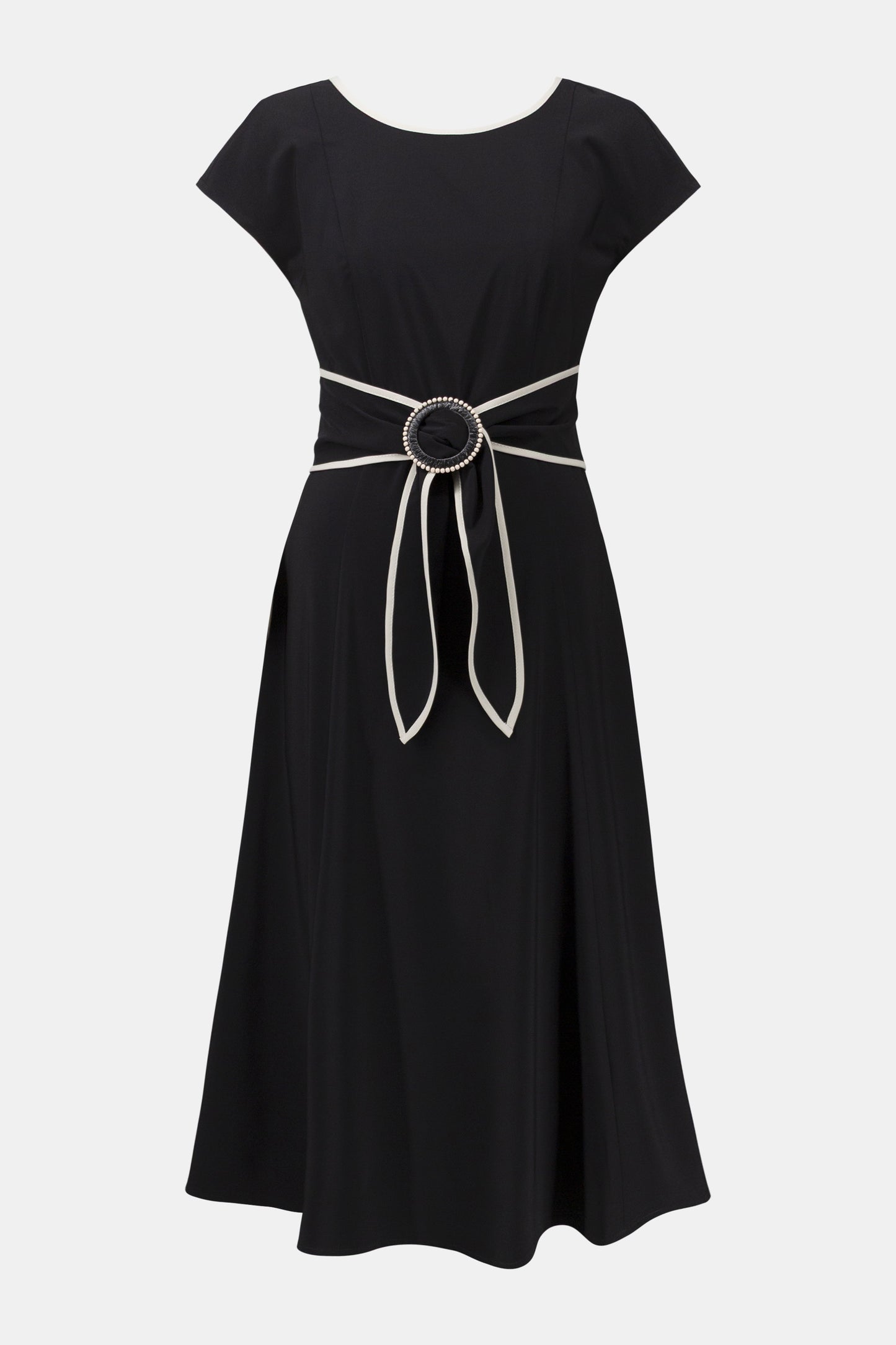 Strech Woven Color Block Fit and Flare Dress With Sash 261051 - Joseph Ribkoff