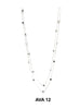 The Ava 12 Silver Necklace by Elise Accessories features a delicate double-layered design with small evenly spaced heart charms, displayed on white. The text "AVA 12" is shown below this elegant piece of costume jewellery.