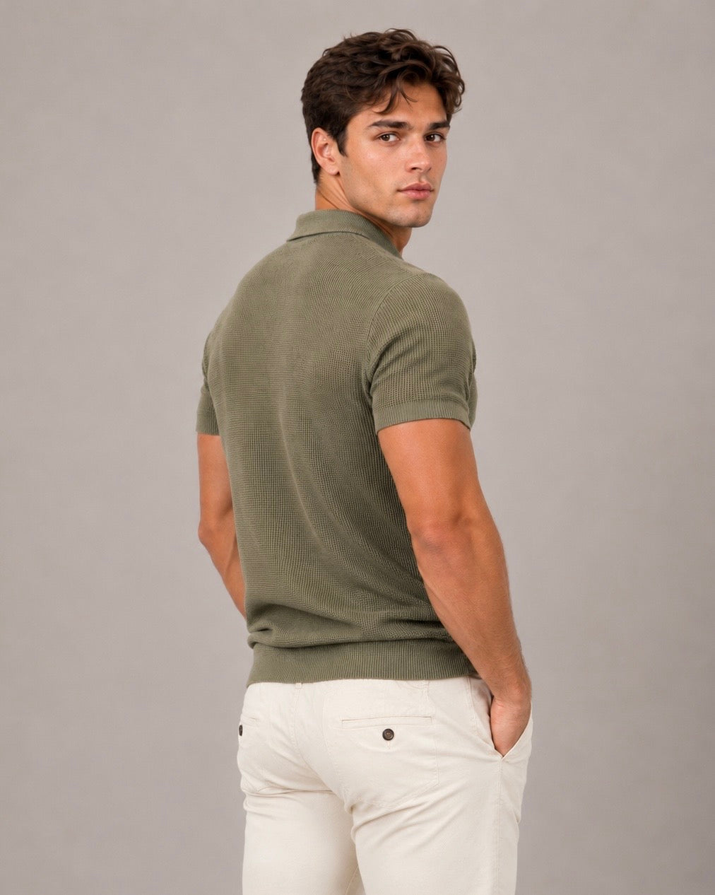 Knit Polo Light Olive 56MS372S - HEDGE