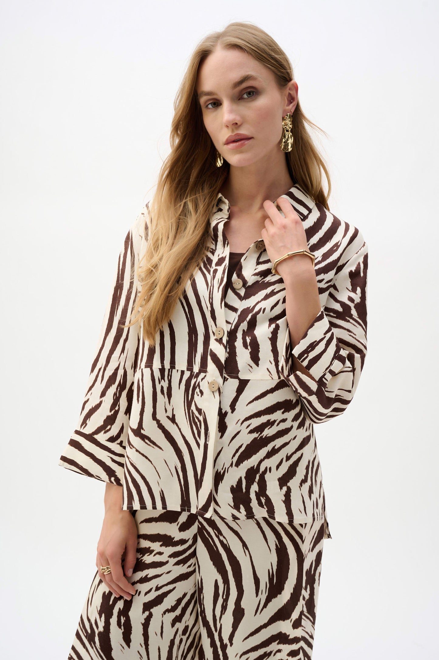 Linen Blend Animal Print A-Line Blouse 262943 - Joseph Ribkoff