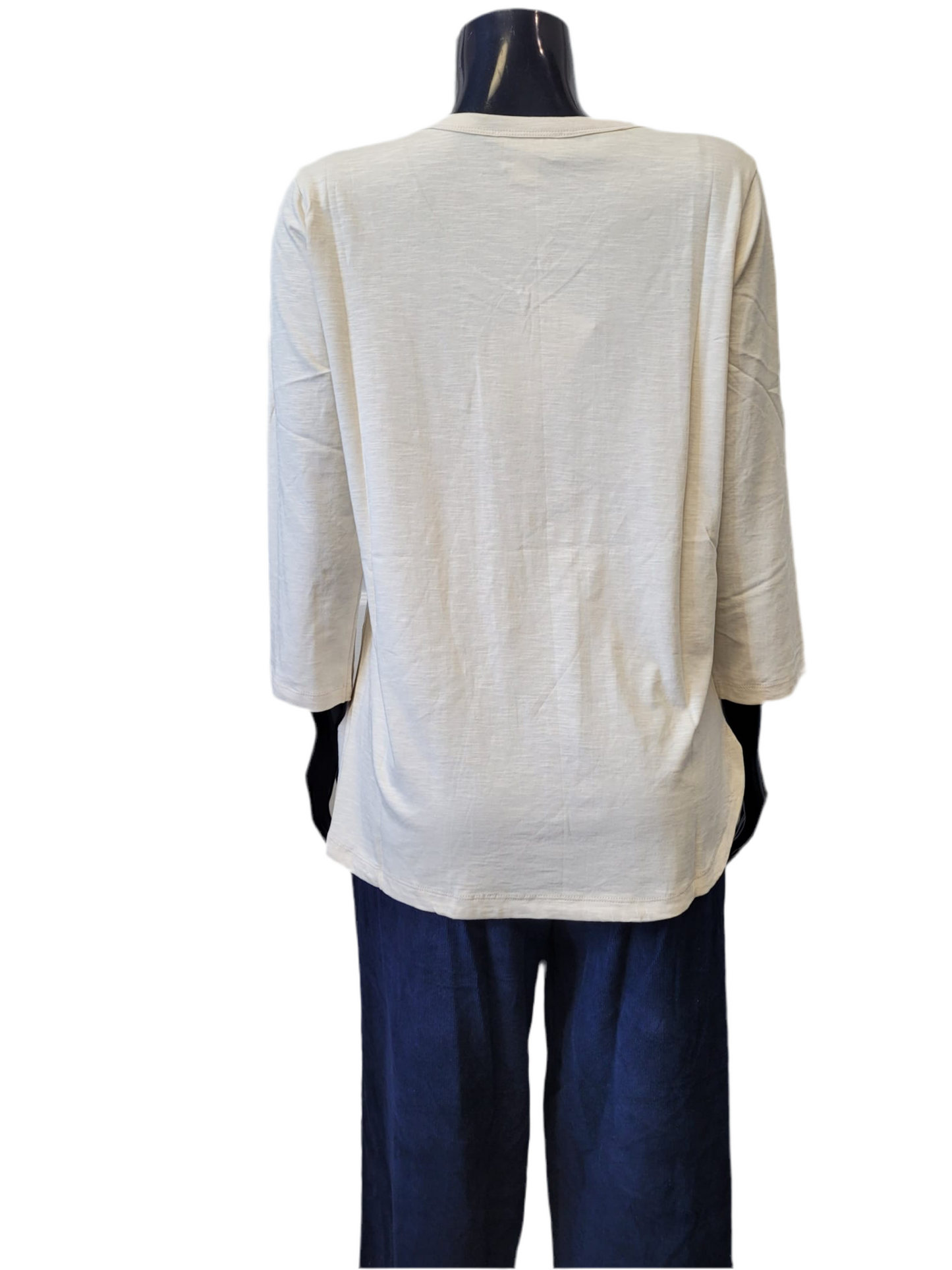 V Neck Cotton Knit Tee 3/4 Sleeve - Orientique