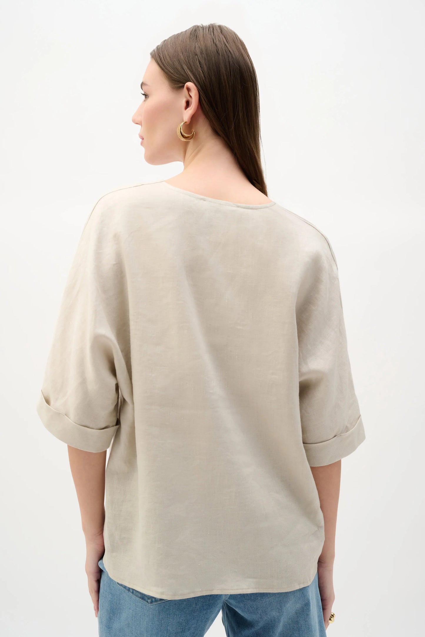 Linen Straight Top With V-notch neckline Moonstone 262939 - Joseph Ribkoff