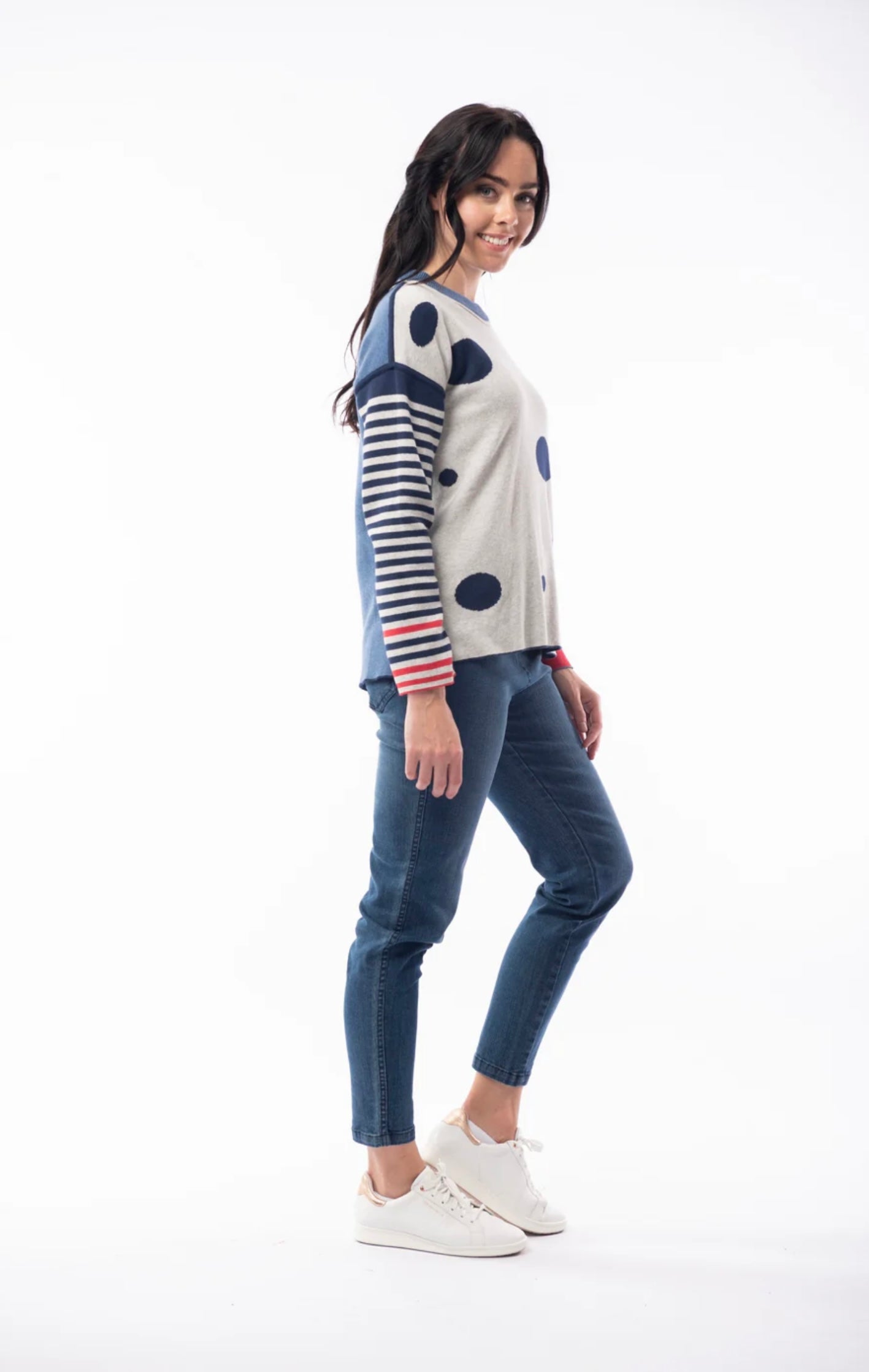 ORIENTIQUE - REVERSIBLE ROUND NECK SPOT/STRIPE JUMPER (1229)