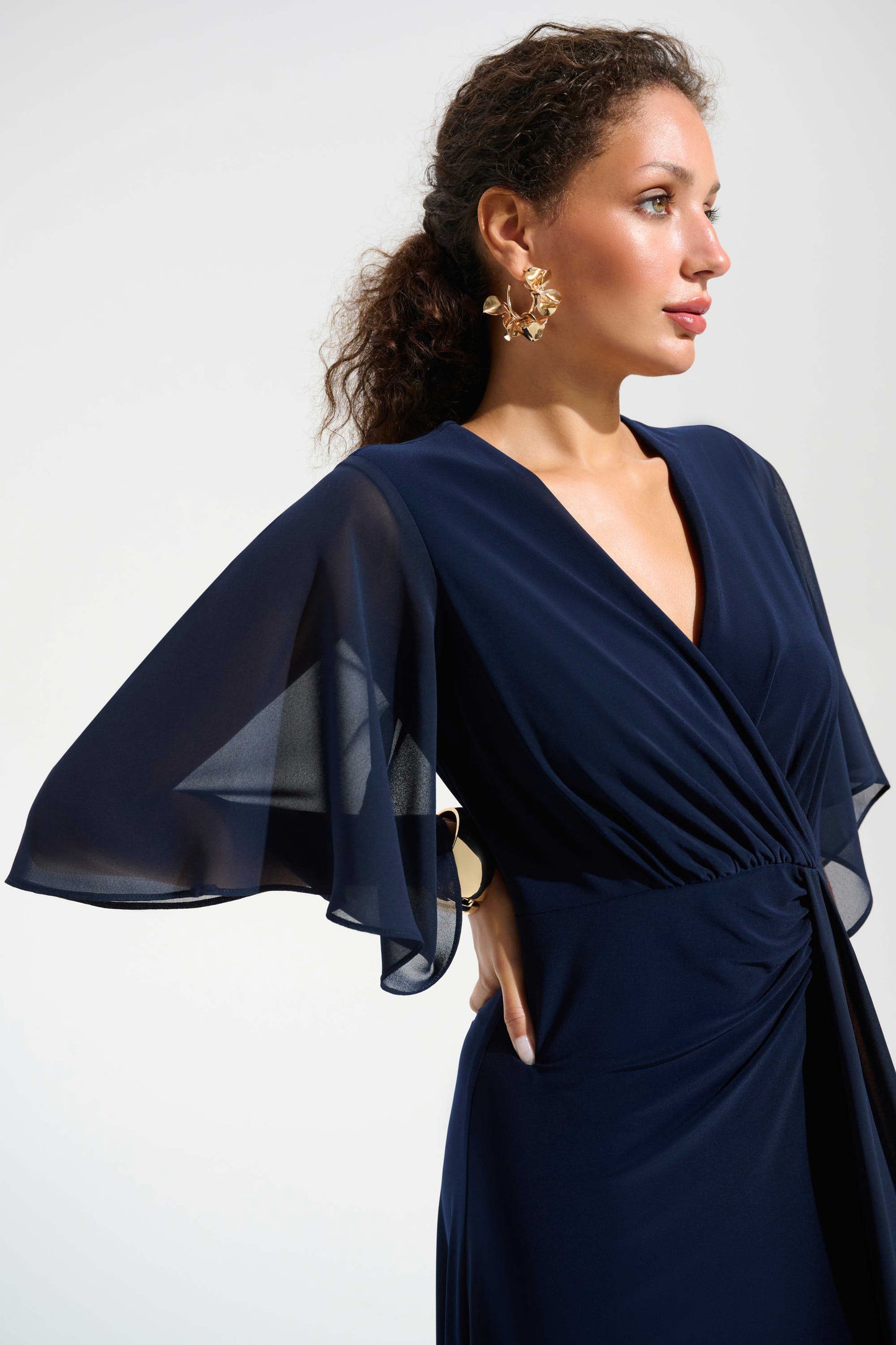 Signature | Silky Knit Fit and Flare Dress With Chiffon Draped Sash 261710 - Joseph Ribkoff