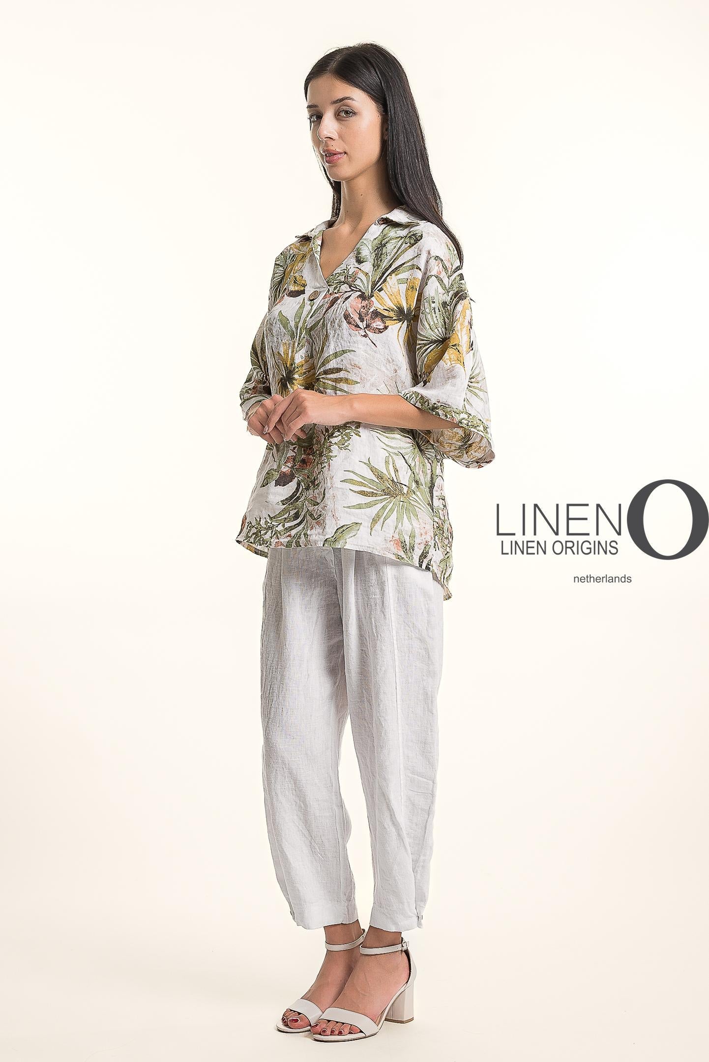 French Linen Blouse TP1714P-11 Bianco - LINEN O