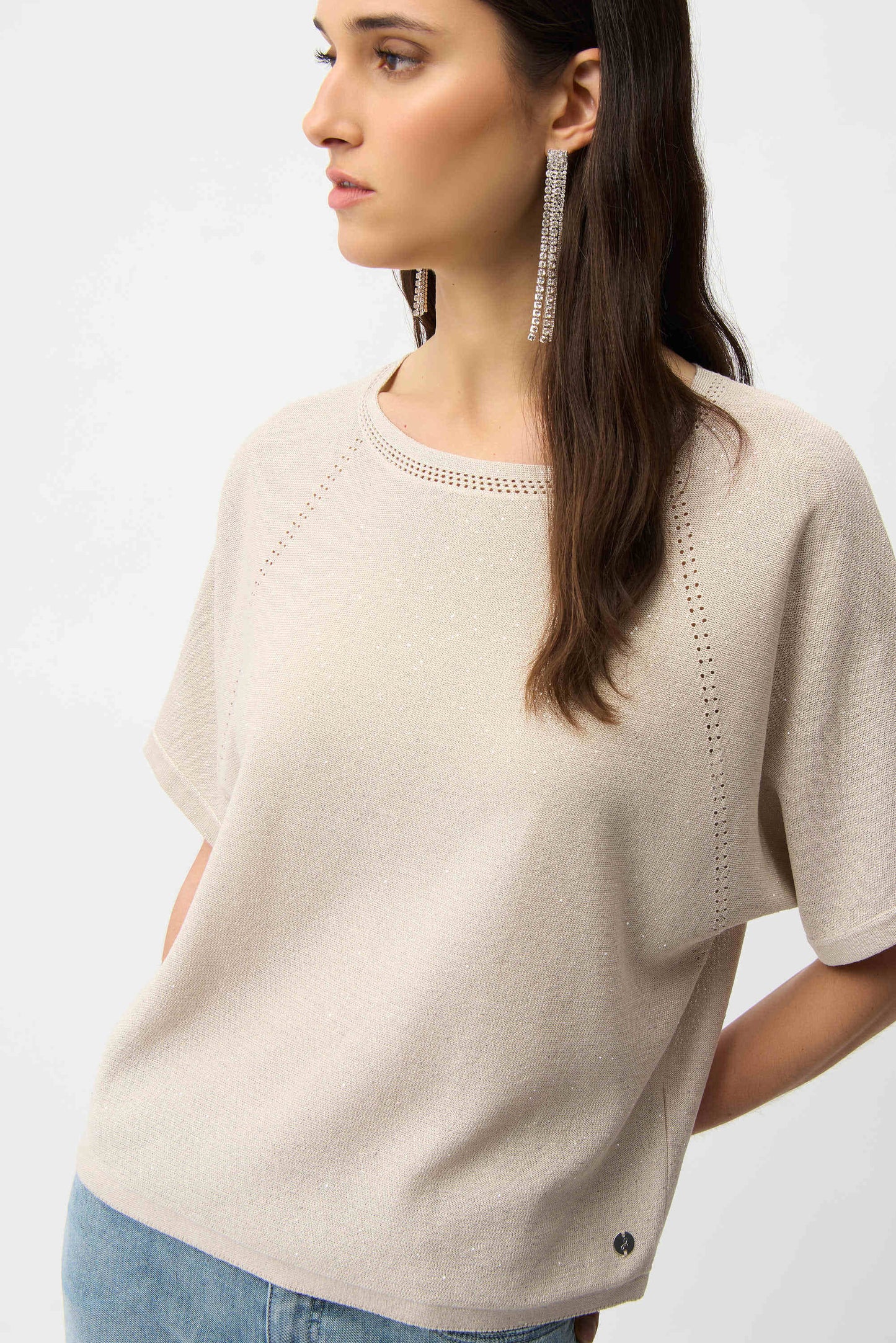 Sequins Yarn Short Sleeve Sweater 261917 - Joseph Ribkoff