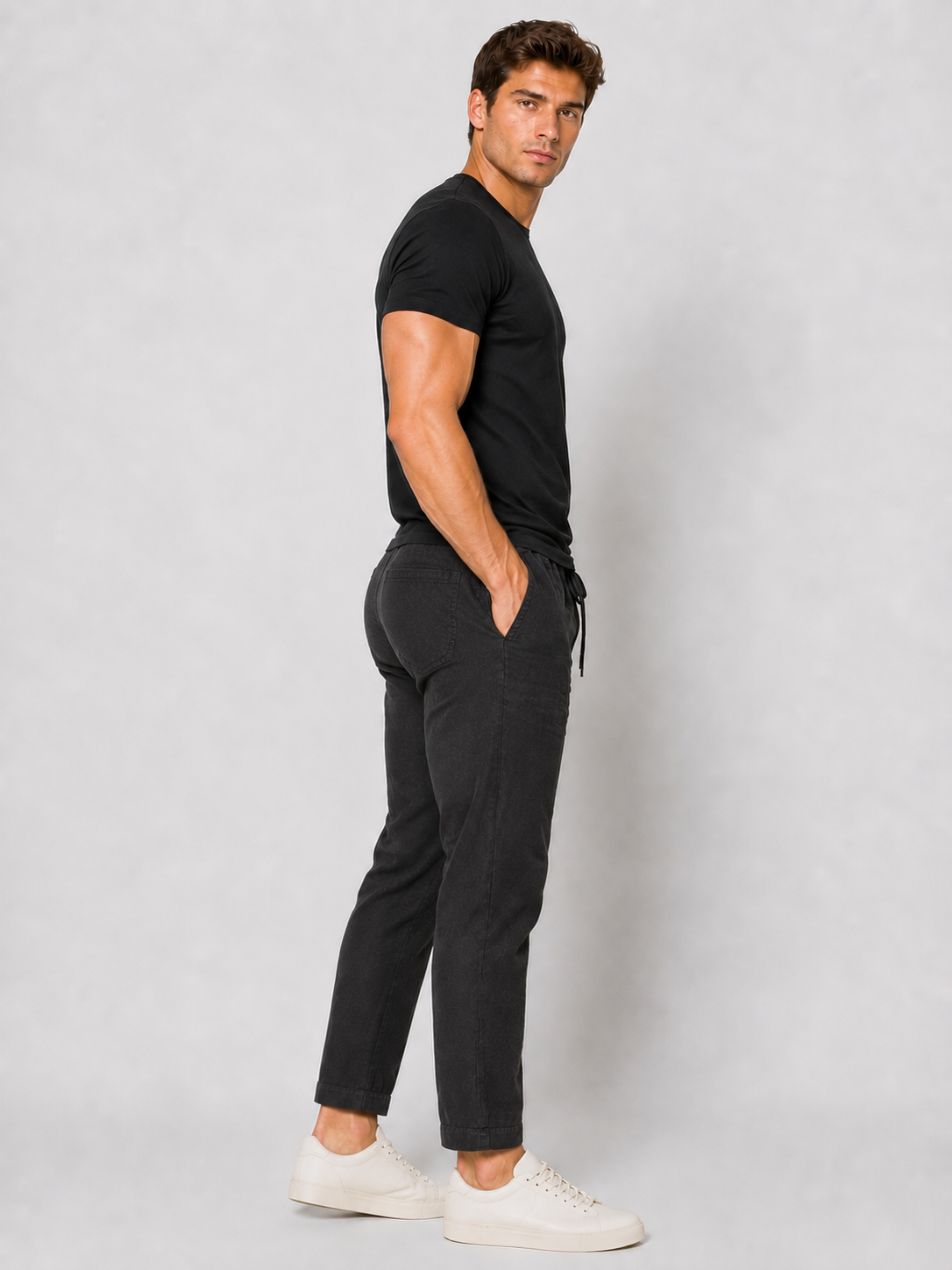 Linen Pant Nero PE680 - Paul Miranda