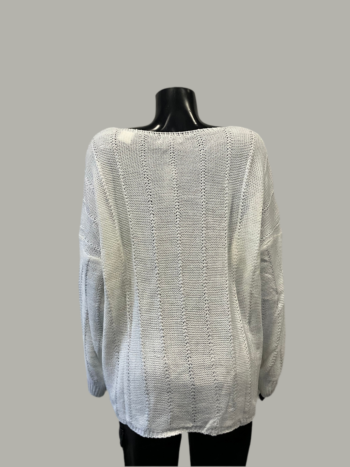 V-neck Sweater with Shiny Front Ivory - Eternelle