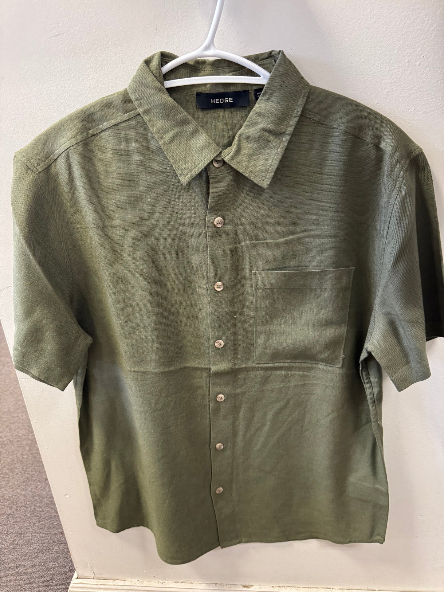 Linen Blend Short Sleeve Button Shirt 56MW104S - HEDGE