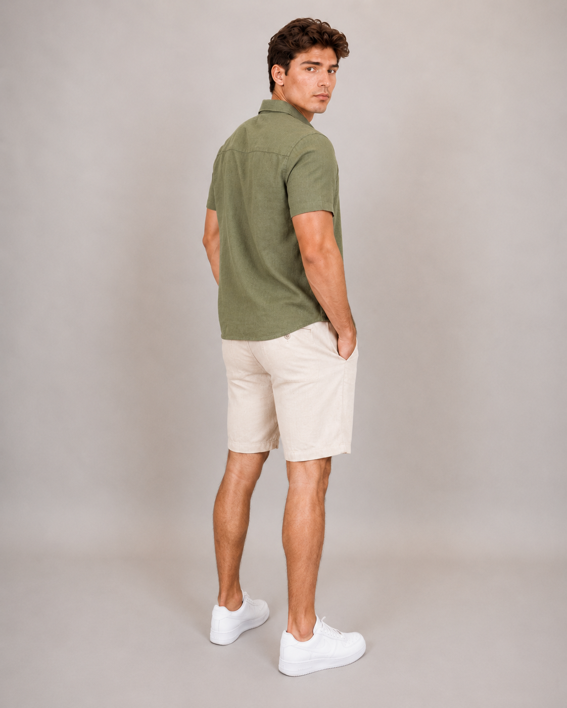 Linen Blend Short Sleeve Button Shirt 56MW104S - HEDGE