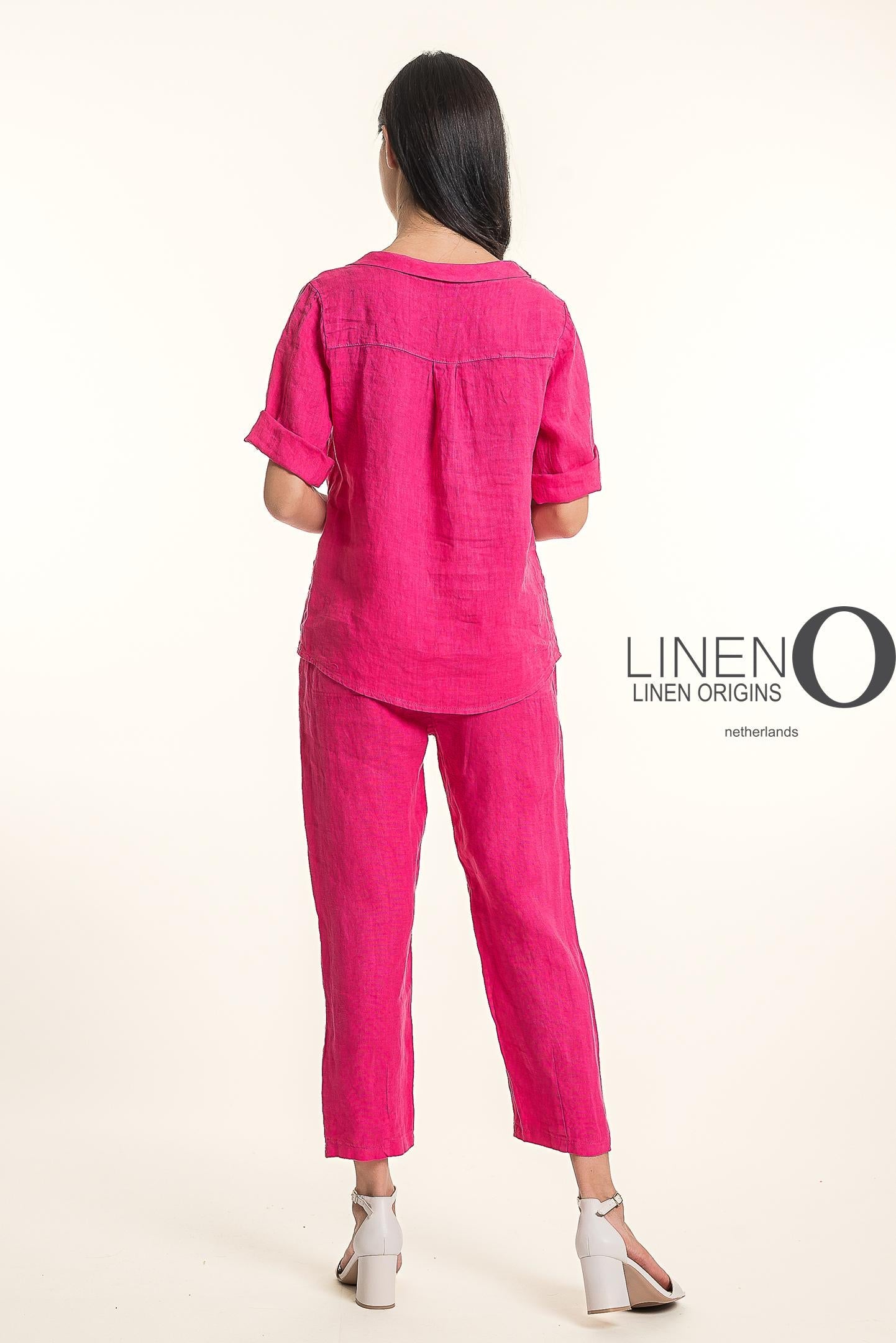 French Linen Blouse TP1743-43 Fuxia  - LINEN O