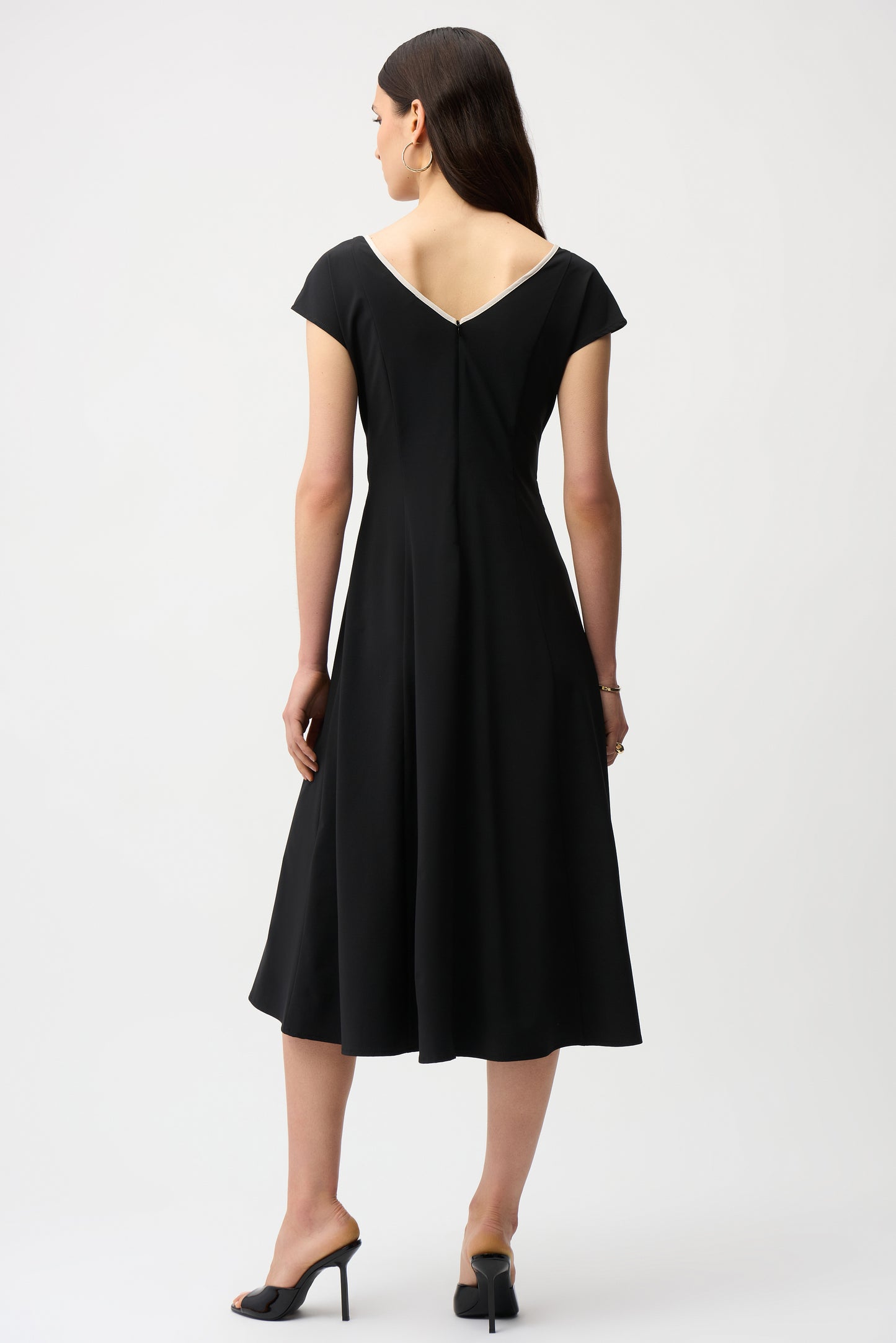 Strech Woven Color Block Fit and Flare Dress With Sash 261051 - Joseph Ribkoff