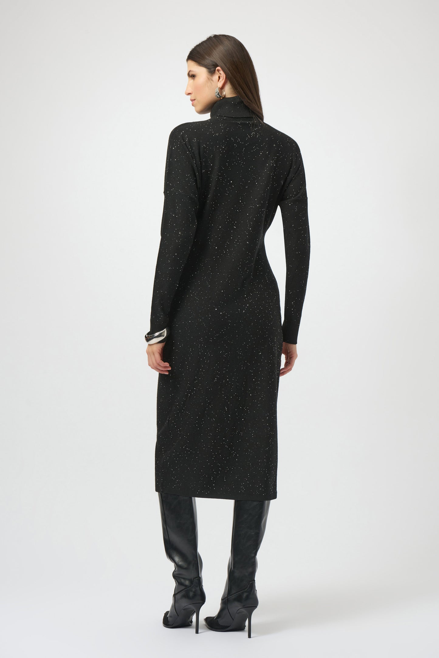 Sequined Sweater Knit Turtleneck Sheath Dress 254932