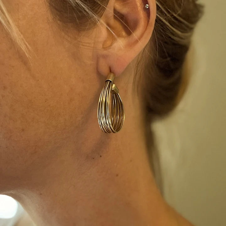 Wire Loop Metal Earrings - Gold Colour