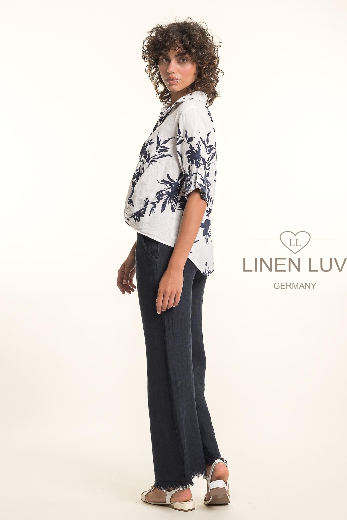 French Linen Shirt TP1699P-11 Bianco - Linen Luv