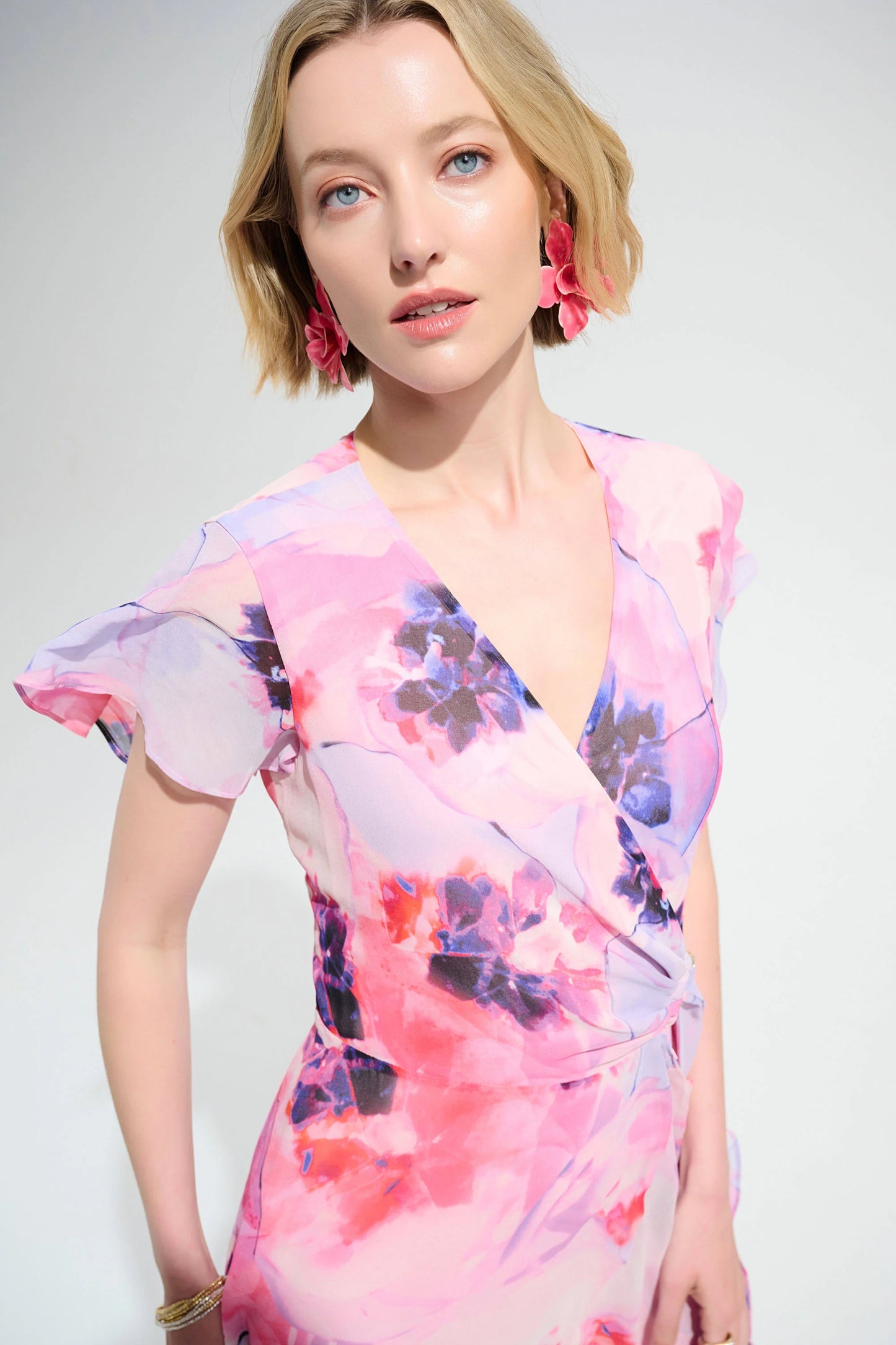 Signature | Chiffon Print Wrap Dress With Ruffle Detail 261739 - Joseph Ribkoff