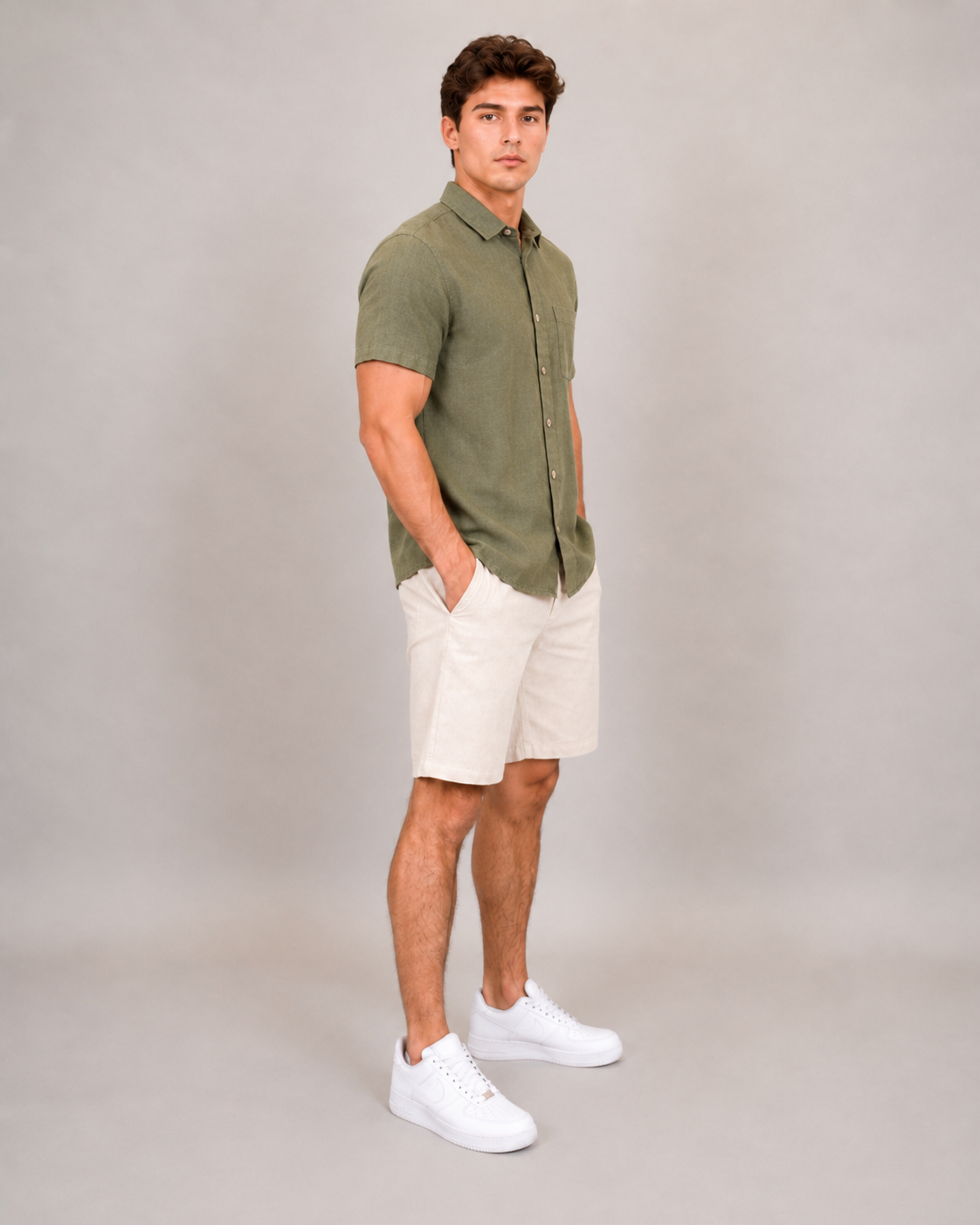 Linen Blend Short Sleeve Button Shirt 56MW104S - HEDGE