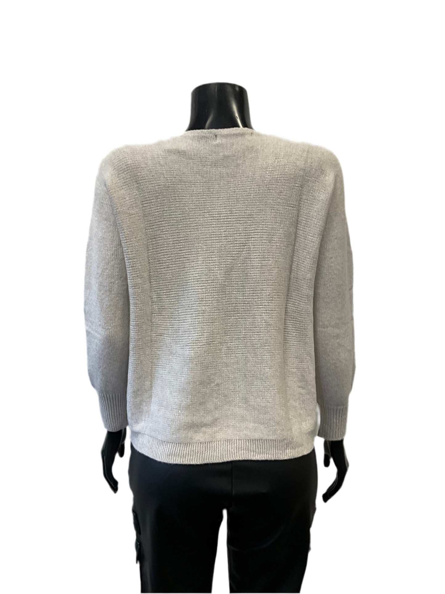 Round Neck Sweater with Heart Design Grey/Beige - Eternelle