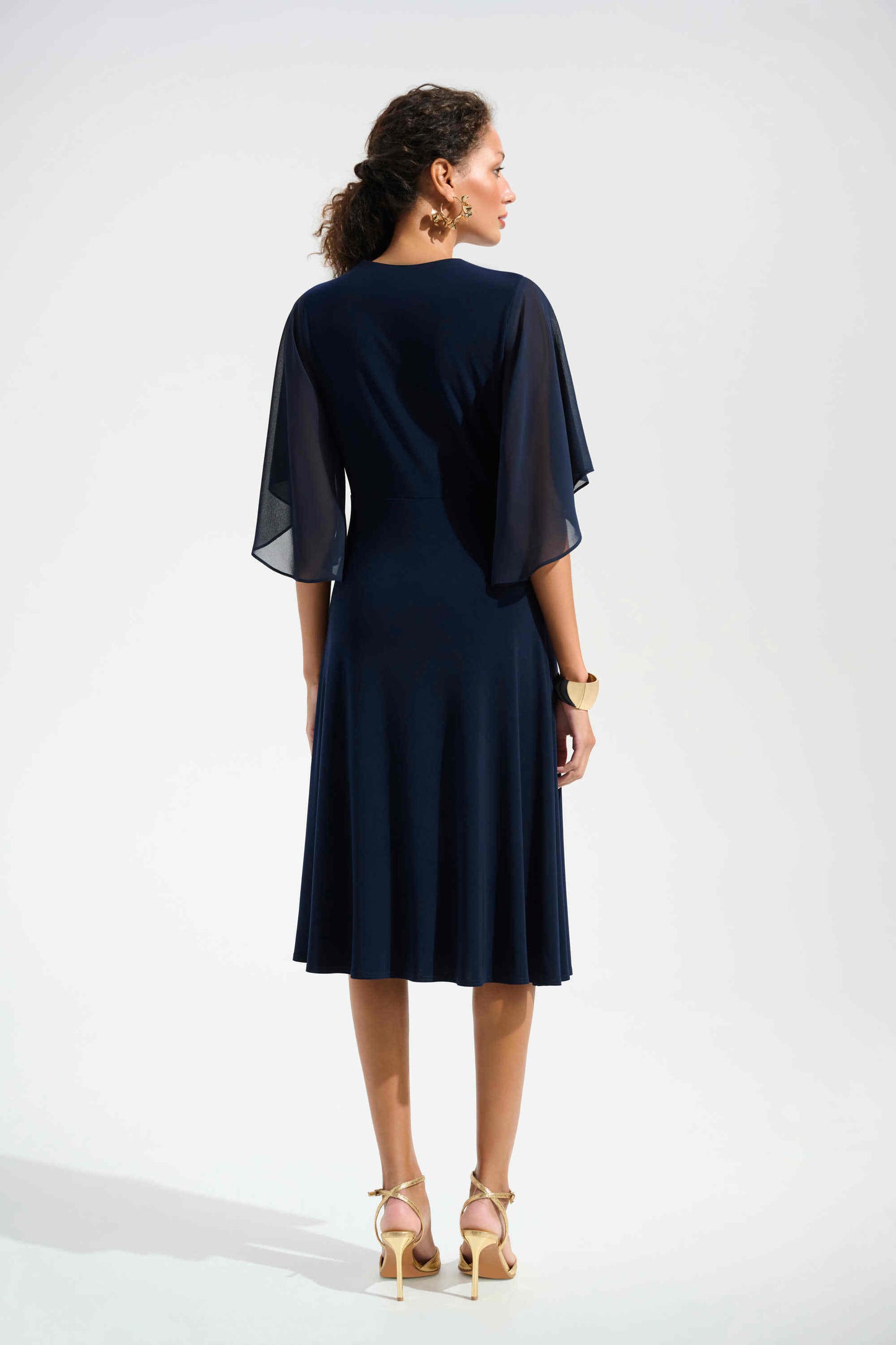 Signature | Silky Knit Fit and Flare Dress With Chiffon Draped Sash 261710 - Joseph Ribkoff
