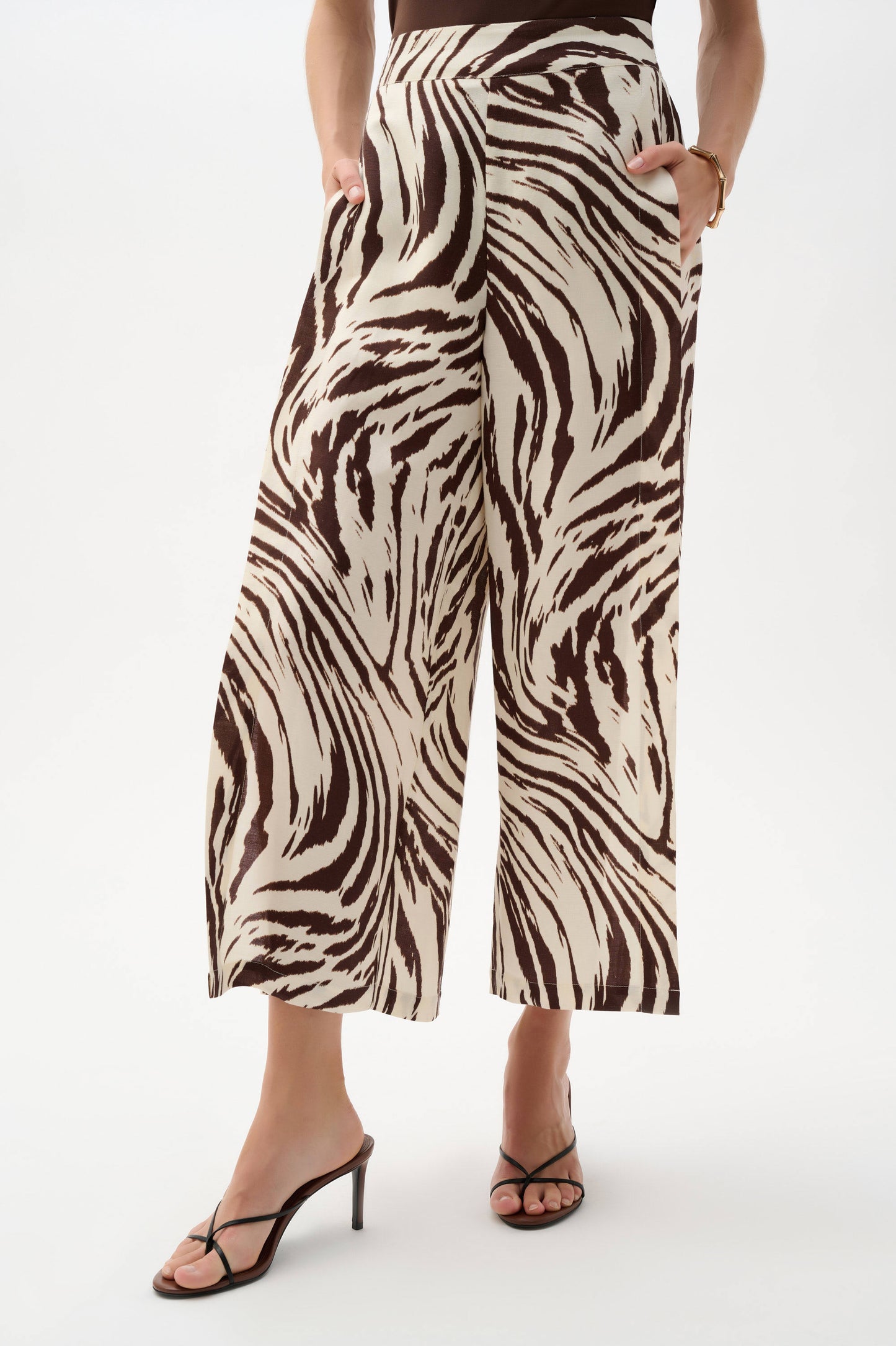 Linen Blend Animal Print Culotte Pants With Pleats 262946 - Joseph Ribkoff