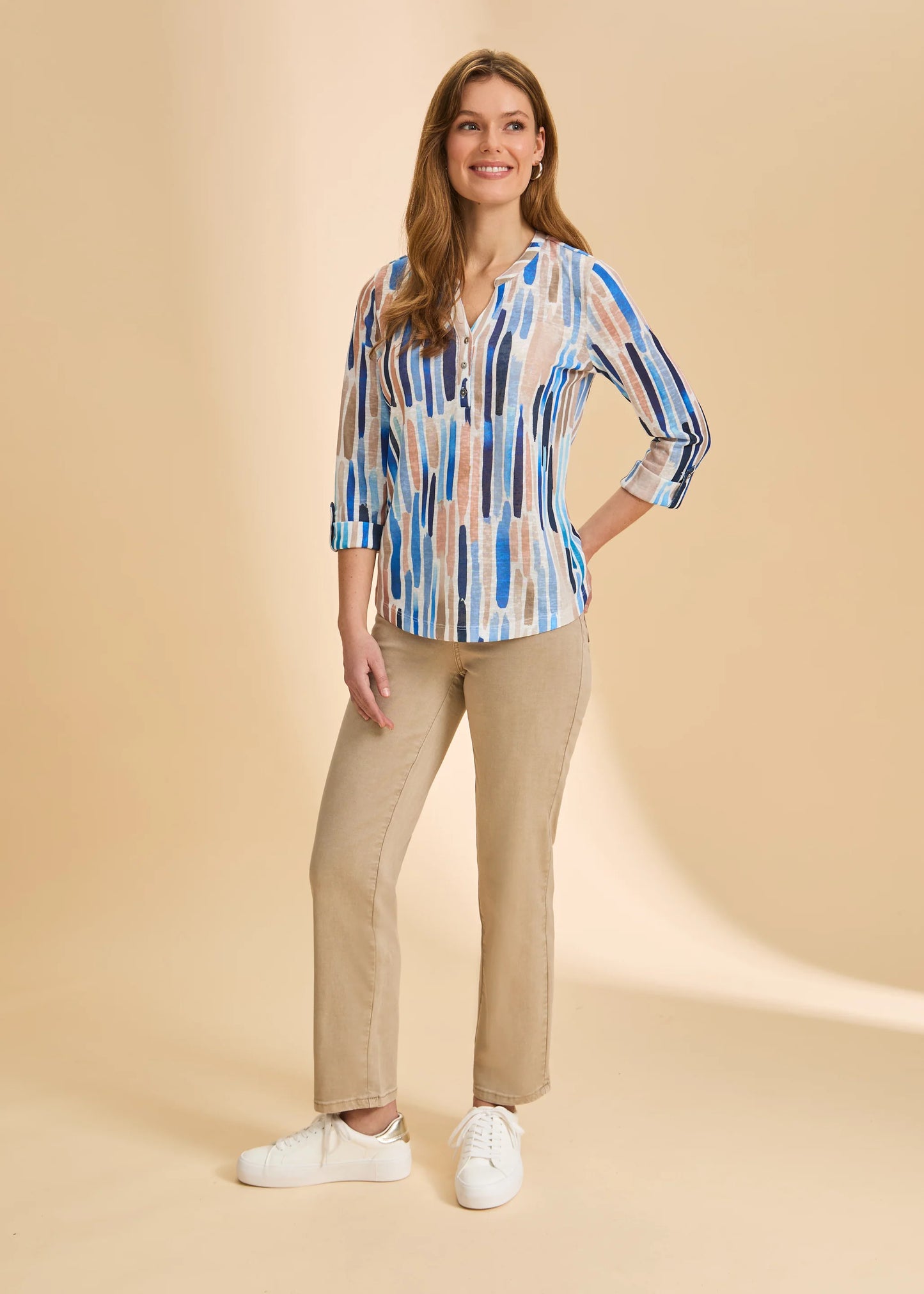 3/4 Sleeve Henley Top, Zippy Neutral 3926451-NEUTRA - French Dressing Jeans